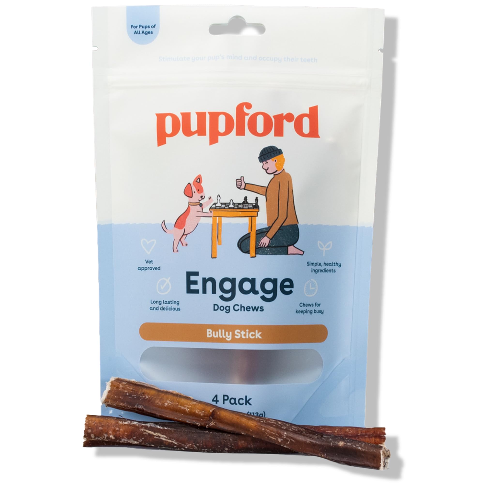 Pupford Thick Bully Sticks for Dogs & Puppies, Smoked for Improved Smell, Natural, Long-Lasting, Single Ingredient Chews for Sma