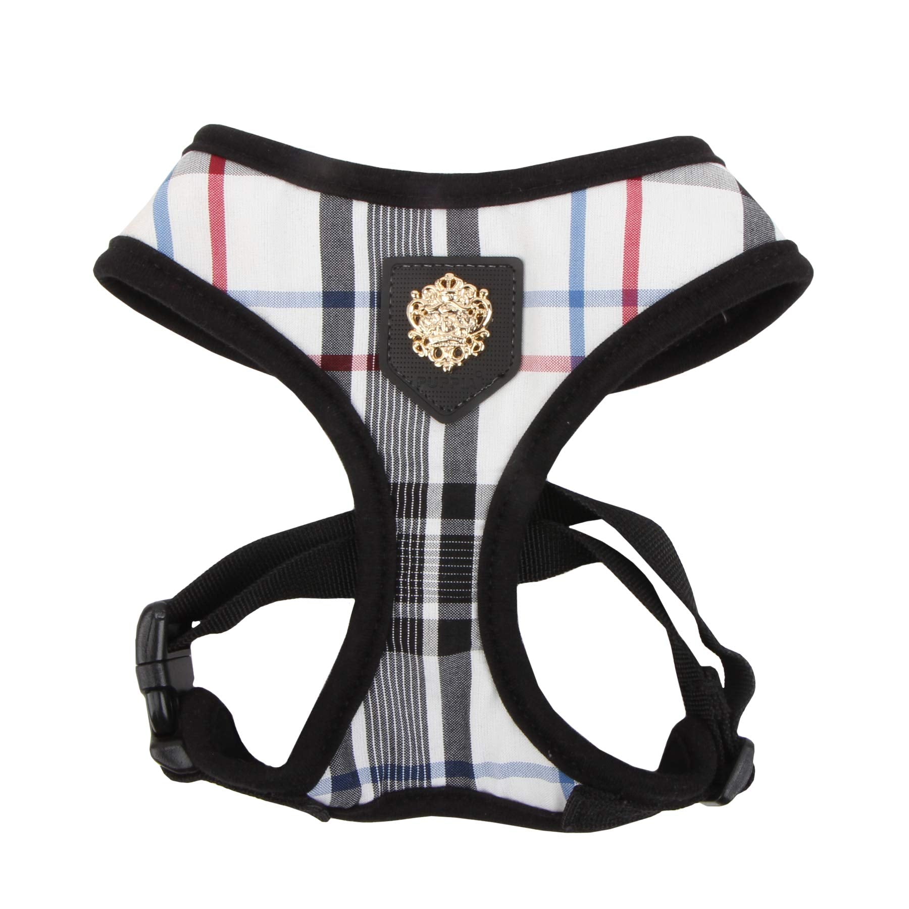 Puppia Junior Over-The-Head Dog Harness Checkered Pattern No Choke No Pull Adjustable Chest Belt Walking Training For Small And Medium Dog, Large, Black