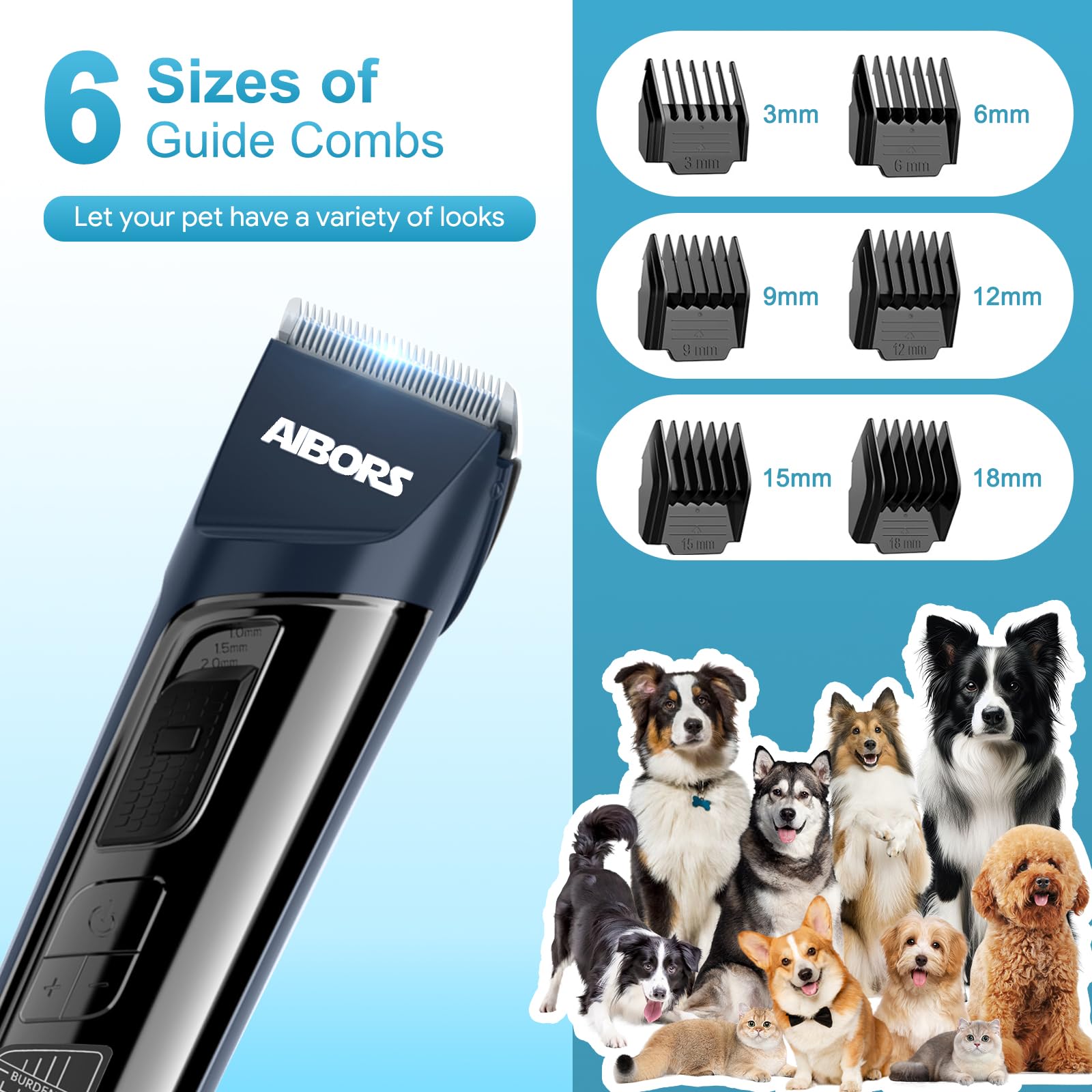 Aibors Dog Clippers For Grooming Low Noise - 5 Speed Dog Grooming Clippers With Lcd Display, Cordless Pet Hair Clippers Trimmer