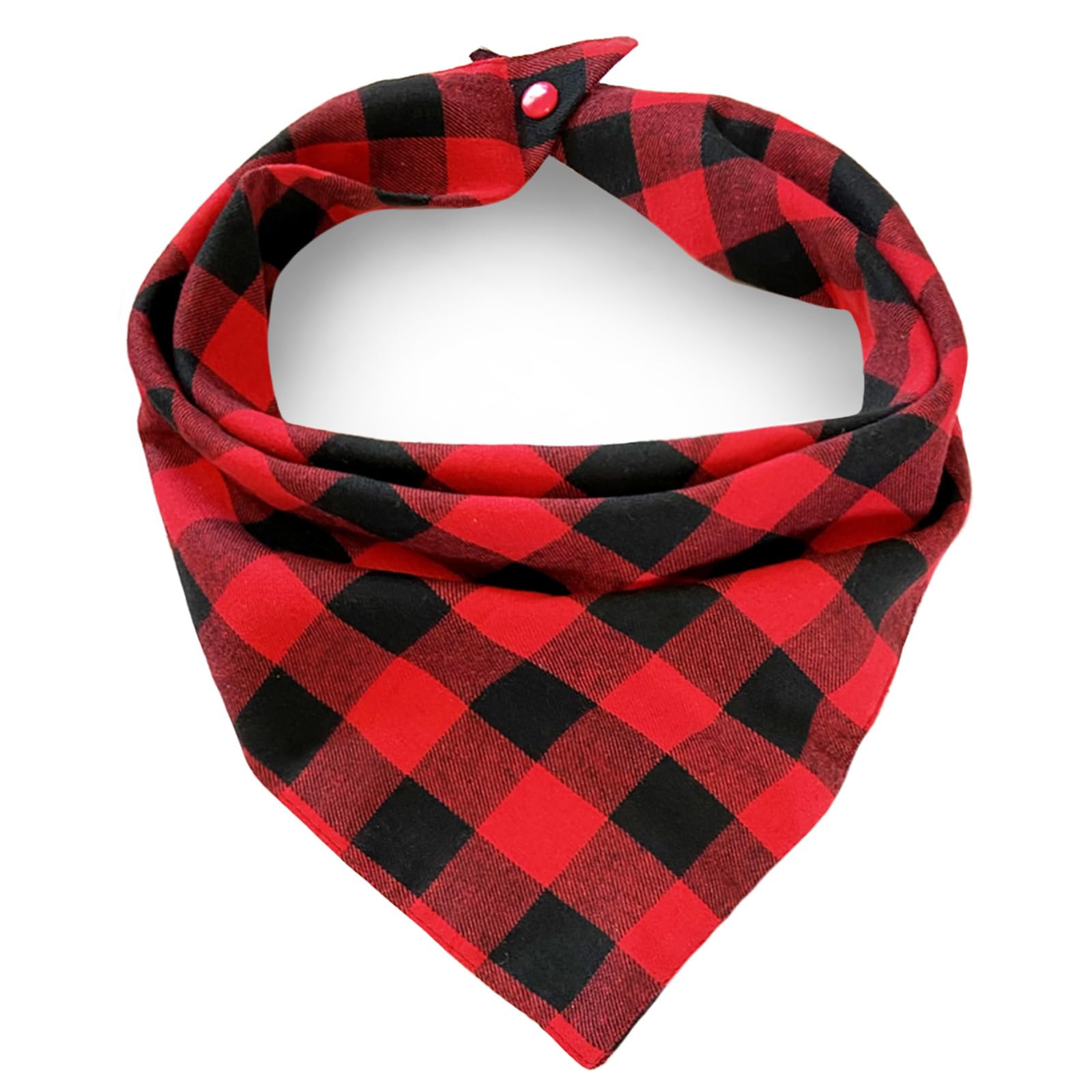 Christmas Plaid Dog Bandana with Button, Fall Dual Layer Soft Cotton Triangle Dog Scarf Kerchief Washable Girl Boy Dog Bandanas 
