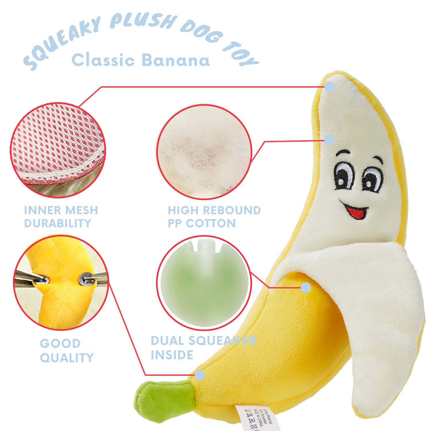 Chewffon Dog Toys, Dog Banana Toy, Dog Plush Toy, Squeaky Dog Toys, Dog Chew Toys, Dog Stuffed Toys For Boredom, Cute Soft Puppy Gifts Toy For Small, Medium And Large Size Dogs (Banana)