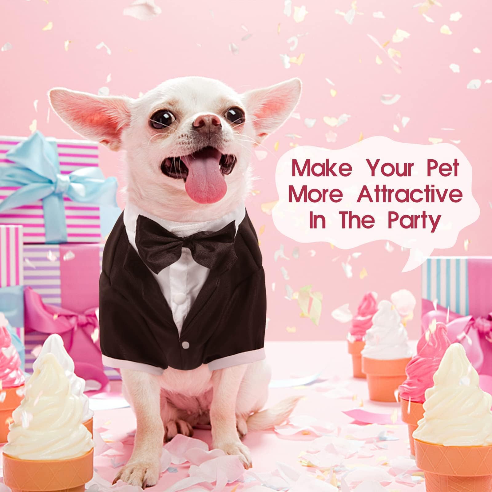 Kuoser Dog Tuxedo, Dog Wedding Suit With Bow Tie Formal Dog Tux Pet Wedding Party Birthday Costume, Dog Valentines Christmas Halloween Graduation Outfit Cosplay For Small Medium Large Dogs, Black M