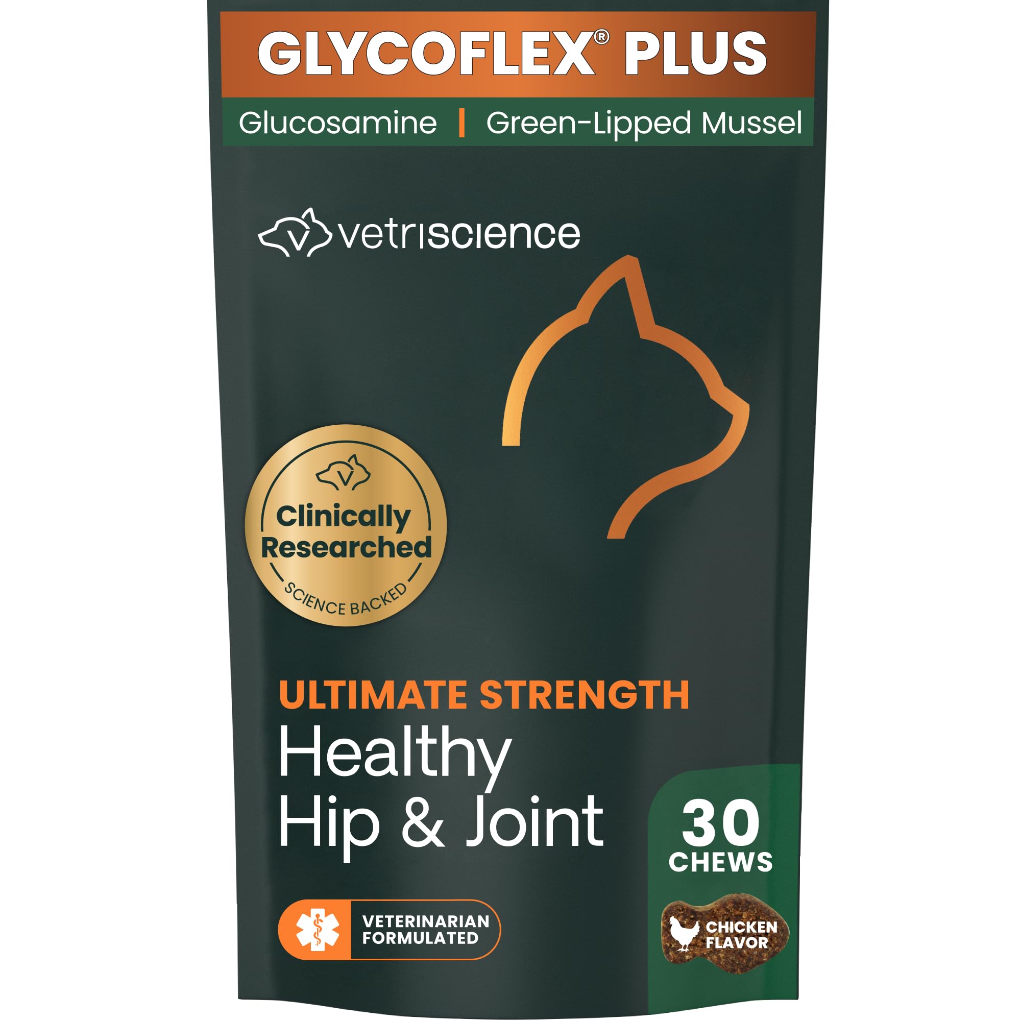 VetriScience Ultimate Strength Healthy Hip & Joint Chews, GlycoFlex Glucosamine, Chondroitin and Green-Lipped Mussel Joint Suppl