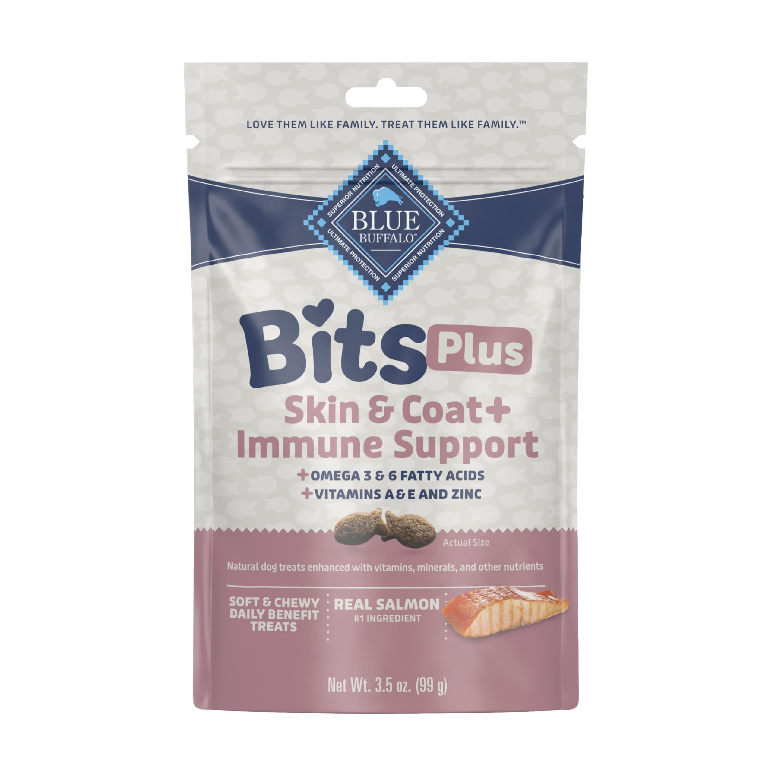 Blue Buffalo Blue Bits Plus Skin & Coat and Immune Support Dog Treats, Salmon, 3.5-oz. Bag