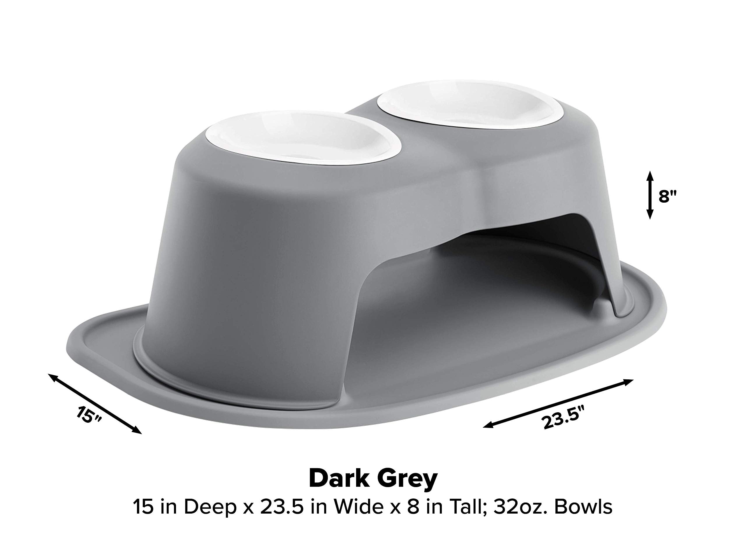 Weathertech Double High Pet Feeding System W/Plastic Dog/Cat Bowls - 8 High Stand Dark Grey (Pdhc3208Dgdg)