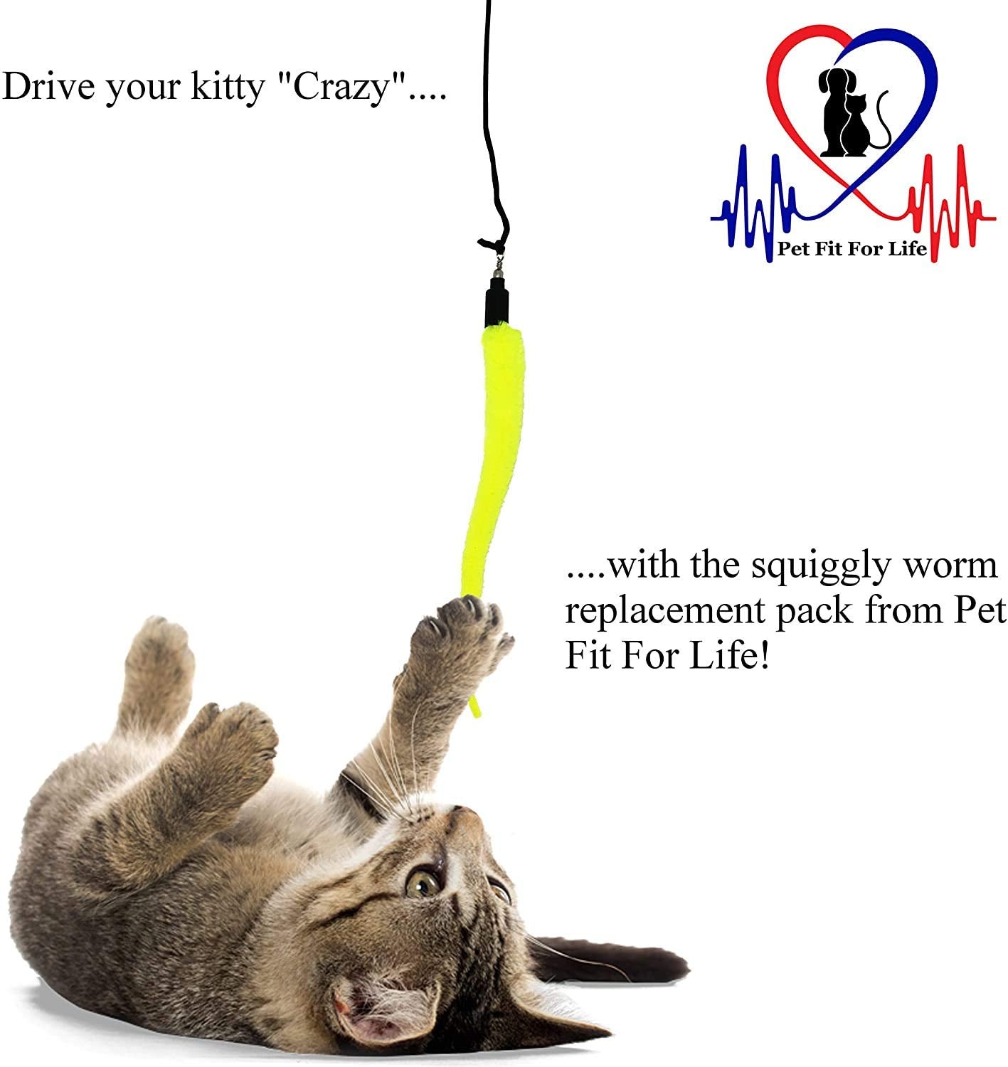 Pet Fit For Life 5-Piece Kitten Toy Refill Pack - Soft Squiggly Worm Attachments for Interactive Wands - Brown - Model 11278220