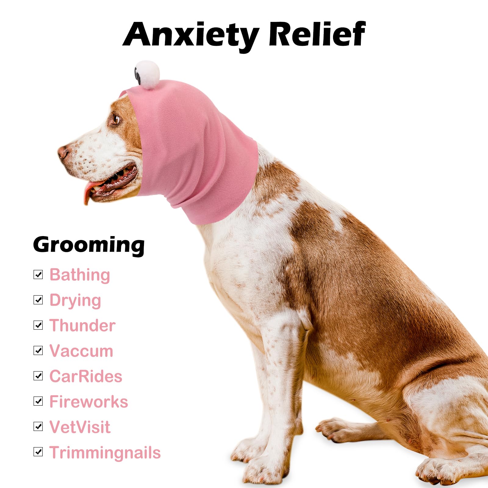Sawmong Dog Calming Hoodie Ear Head Covers For Noise Fireworks,No Shake Ear Wraps For Anxiety Relief,Dog Ear Muffs Dog Hematoma