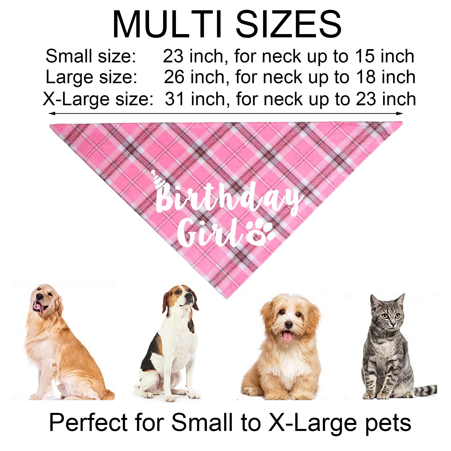 Jotfa Dog Birthday Bandana, Multi Sizes Birthday Bandana For Dogs Dog Birthday Girl Bandana For Extra Large Dogs Pets (Pink, X-L
