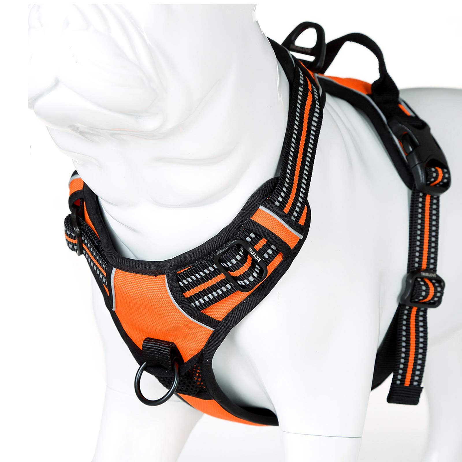 Truelove Soft Front Dog Harness .Best Reflective No Pull Harness With Handle And 2 Leash Attachments Orange