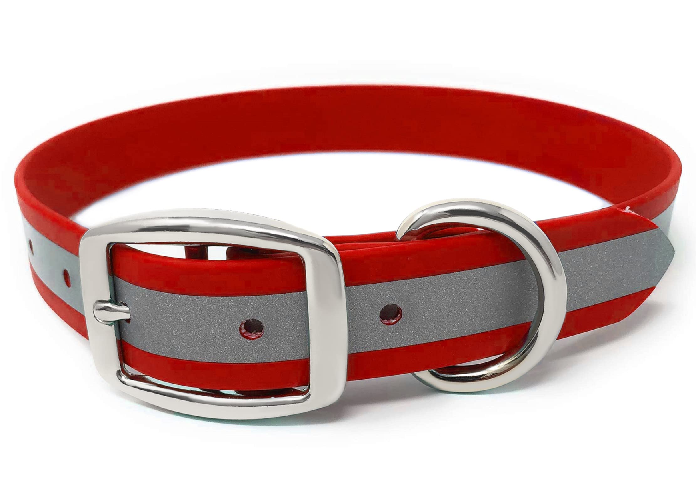 Regal Dog Products Medium Red Heavy Duty Reflective Dog Collar With Durable Metal Buckle And D Ring Adjustable, Chew Proof & Wat
