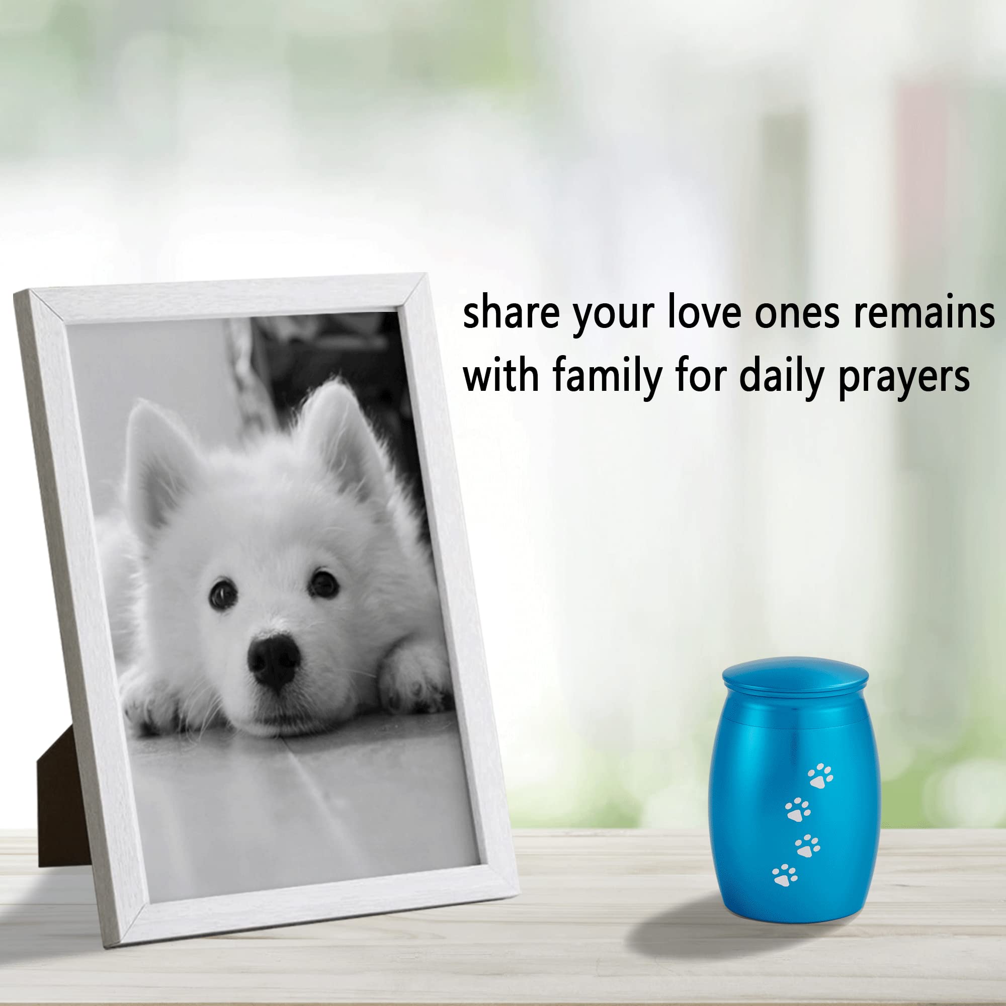 Lines Arte 2.67 Inches Small Pet Urns For Memorial Dog Ashes Or Cats Ashes,Mini Blue Pet Ashes Keepsake With Paw Print