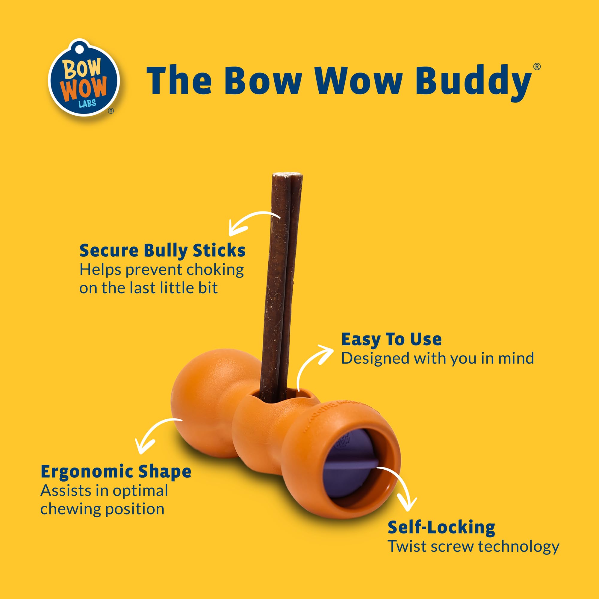 Bow Wow Labs New Bow Wow Buddy Starter Kit - Bully Sticks & Anti-Choking Bully Stick Holder Safety Device for Dogs (XS)
