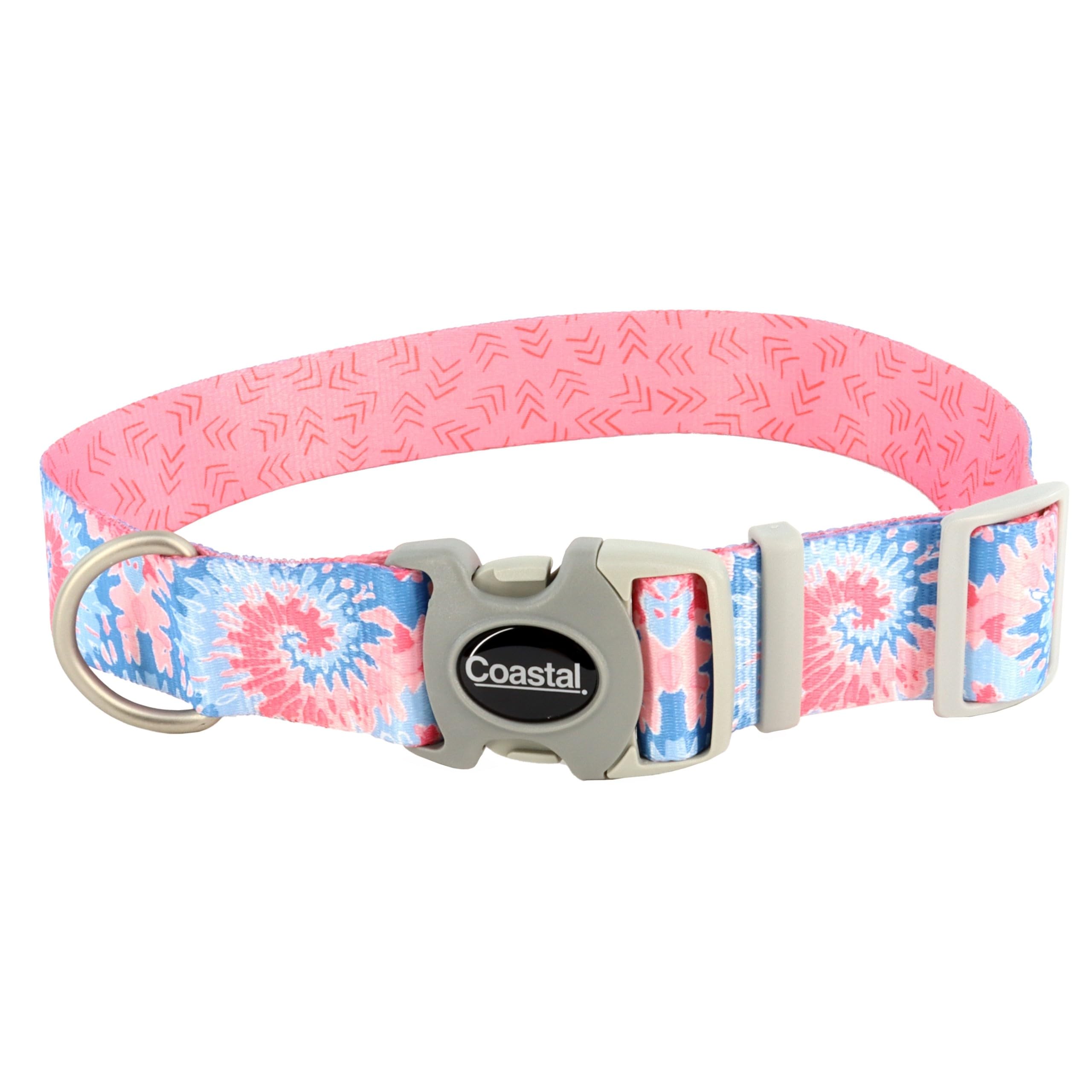 Coastal Pet Sublime Adjustable Dog Collar - Adjustable Plastic Buckle - Vibrant & Colorful Dog Collar With Fade-Resistant Patterns - Pink Tie Dye With Pink Arrows, Medium - 1' X 12'-18'