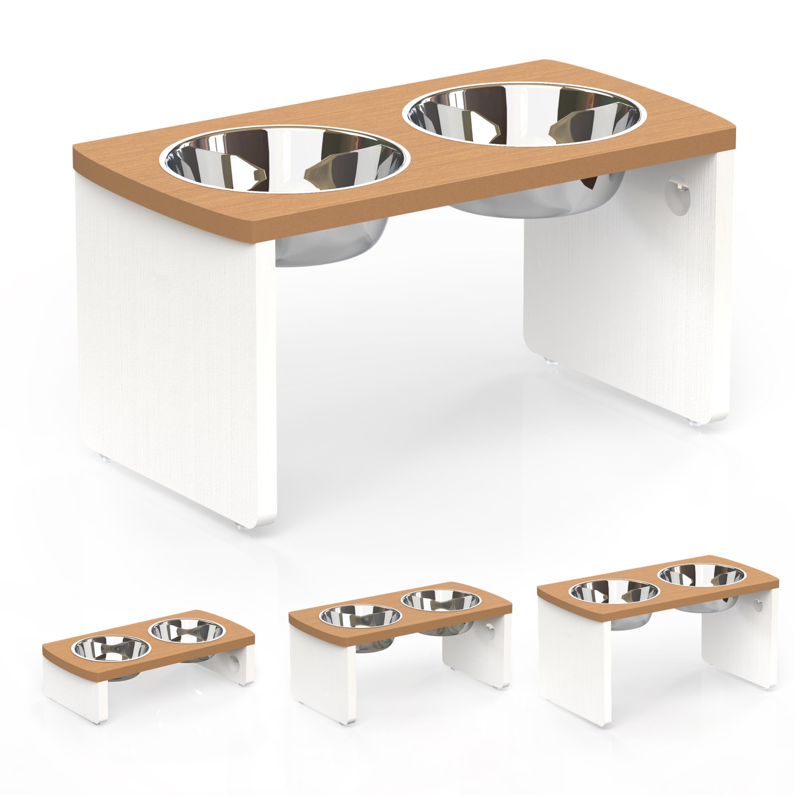Elevated Dog Bowls, Waterproof Raised Dog Bowl for Medium & Large Dogs, HIPS Poly Lumber Stand with 2 Stainless Steel Bowls, Ind