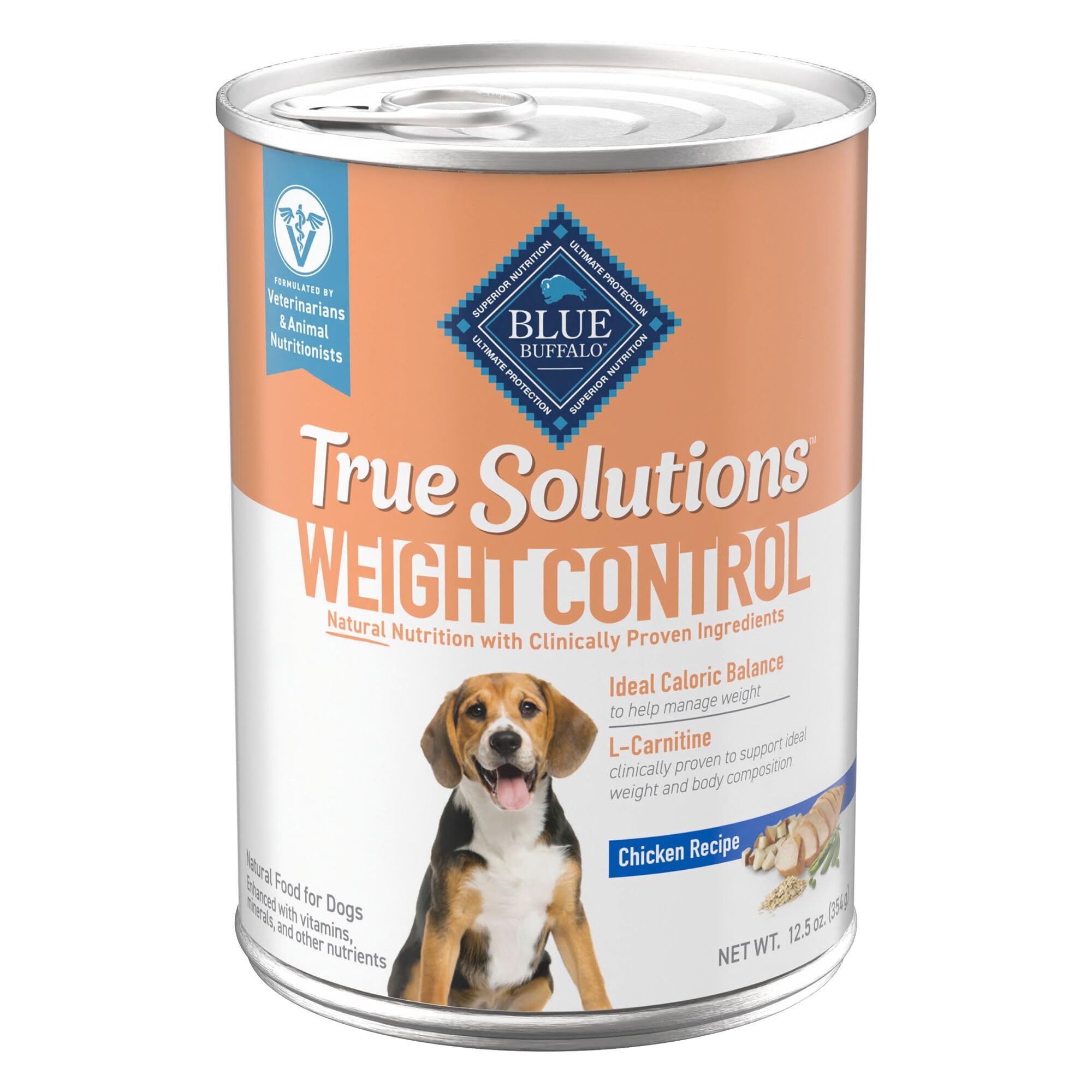 Blue Buffalo True Solutions Weight Control Wet Dog Food for Adult Dogs, Made with Natural Ingredients, Chicken, 12.5-oz. Cans (1