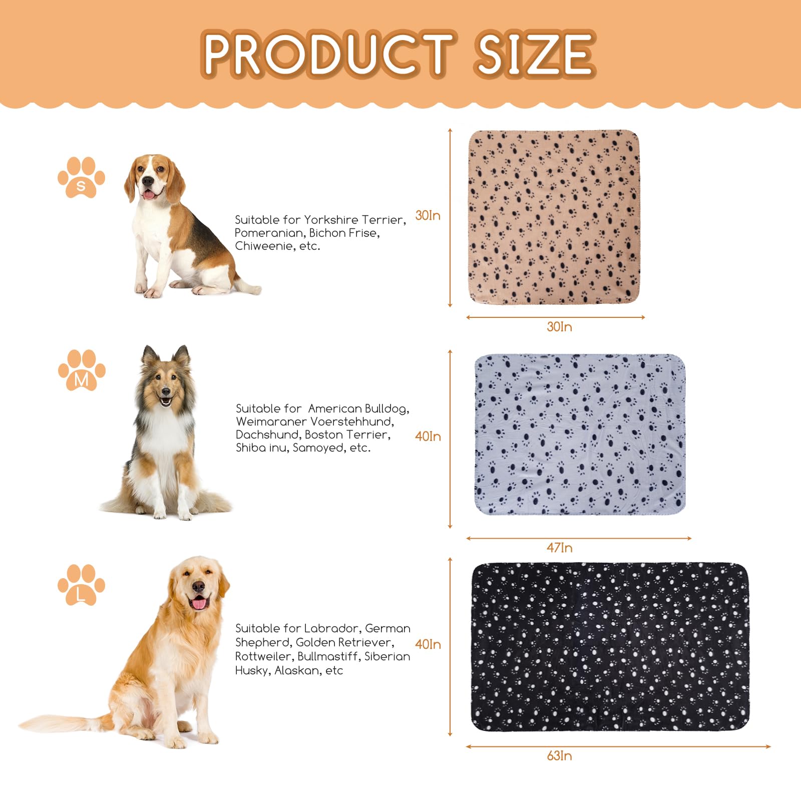 Nobleza 3 Pack Dog Blanket, Super Soft Puppy Carpet With Cute Paw Prints, Fluffy Premium Warm Dog Cover For Couch Protection, 40