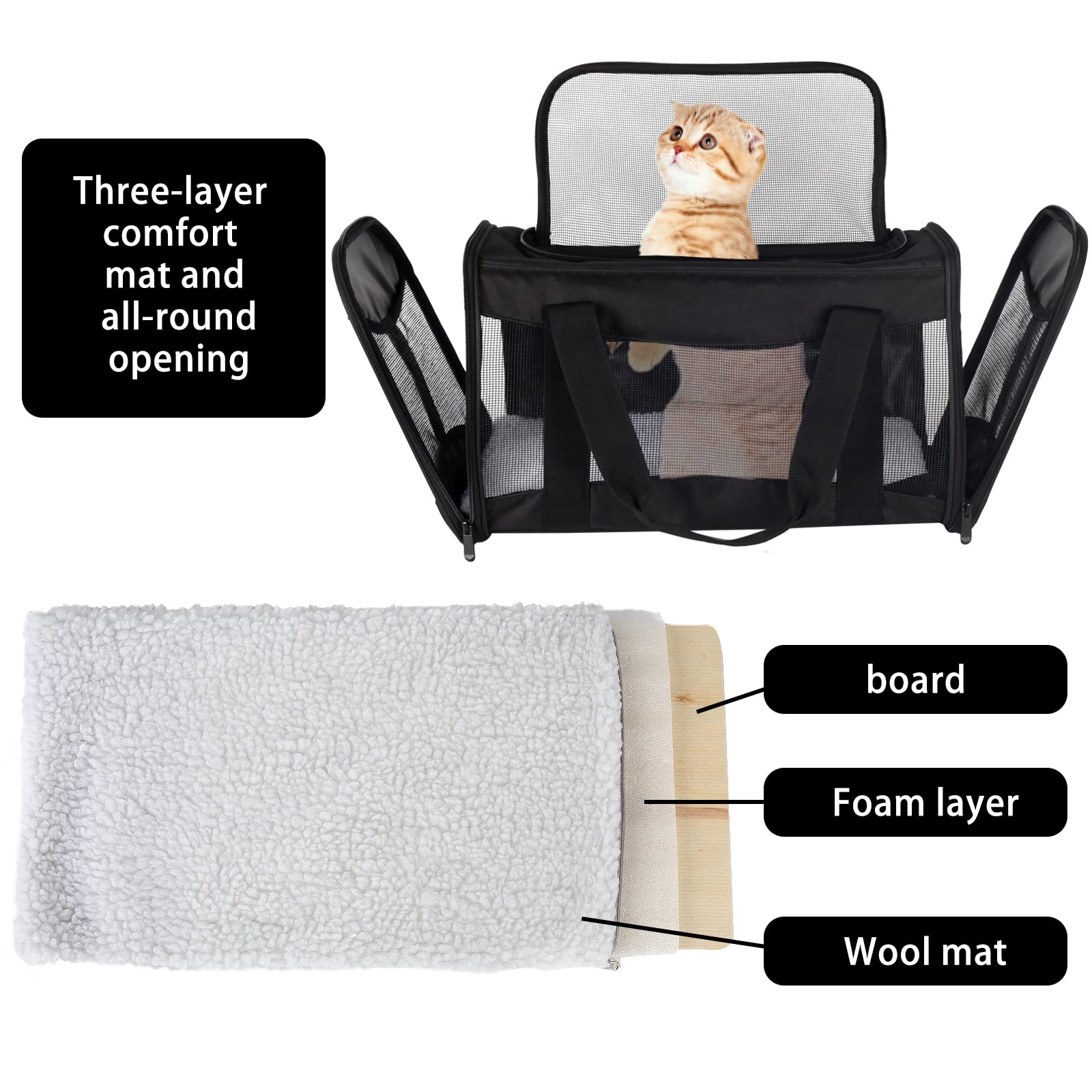 Cat Carrying Case - Pet Carrier Airline Approved, Protable And Breathable Pet Travel Carrier Removable Fleece Pad, Collapsible Cat Carrier Dog Carrier For Medium Cats Small Cats Dogs (X-Large, Black)