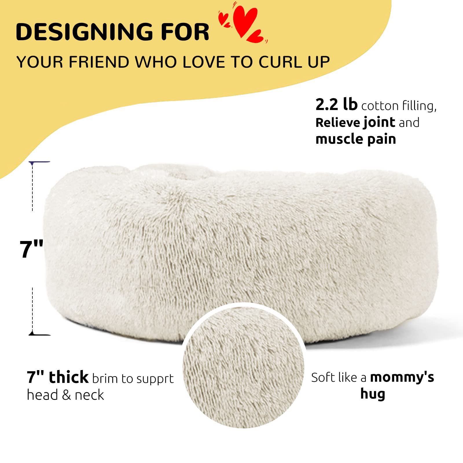 Hachikitty Calming Donut Cuddler Dog Beds, Medium & Large, 24''