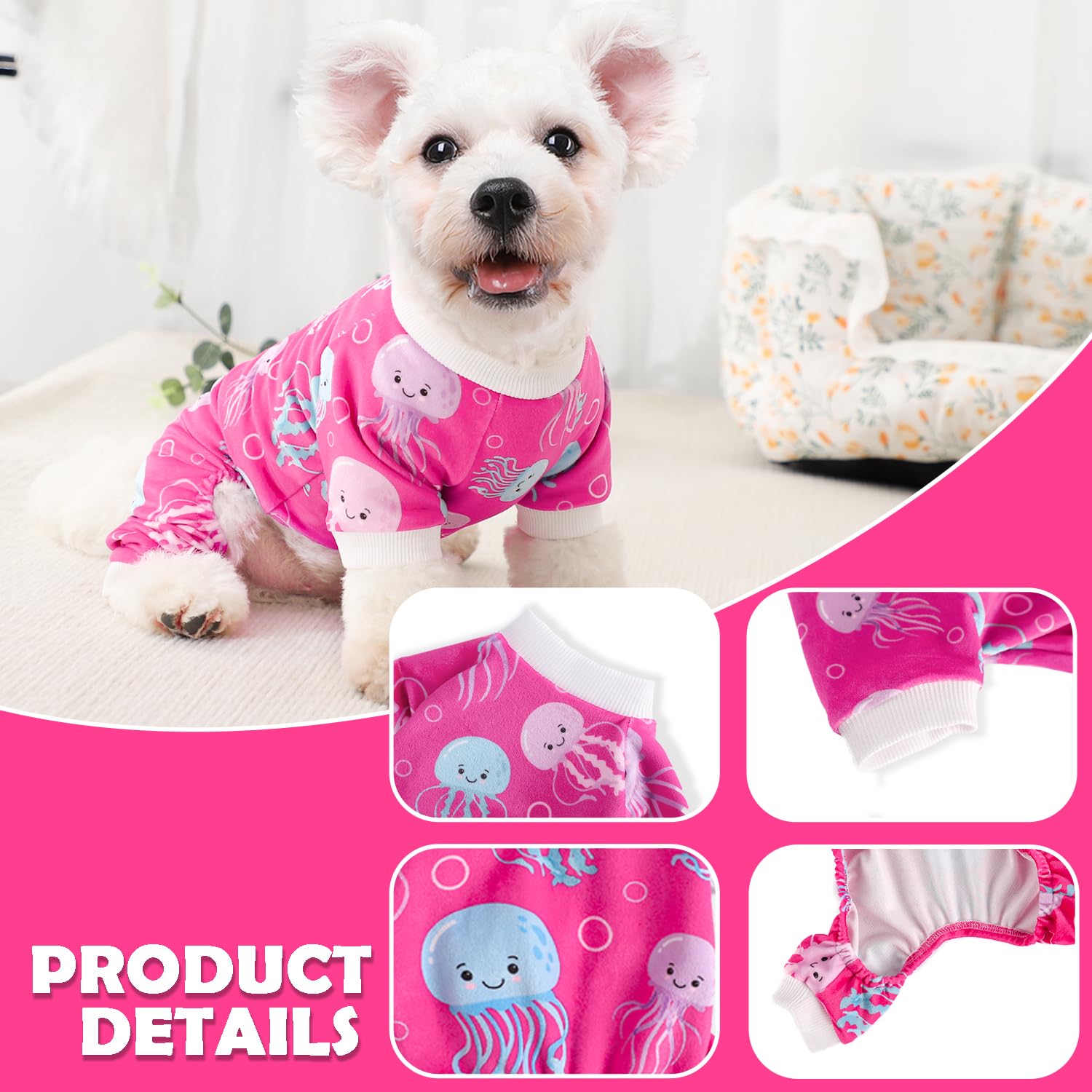 Fall Dog Pajamas Sweaters For Small Dogs Fleece Stretchy Puppy Sweater Warm Clothes Pjs Pet Apparel(X-Small, Rose)
