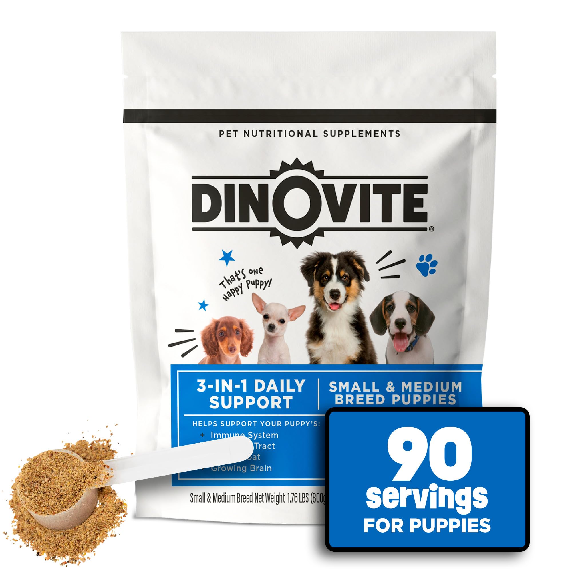 Dinovite 3 in 1 Probiotic for Puppies, Skin & Coat, Digestive Health & Joint Relief, Dog Food Toppers, Salmon Oil, Glucosamine, 