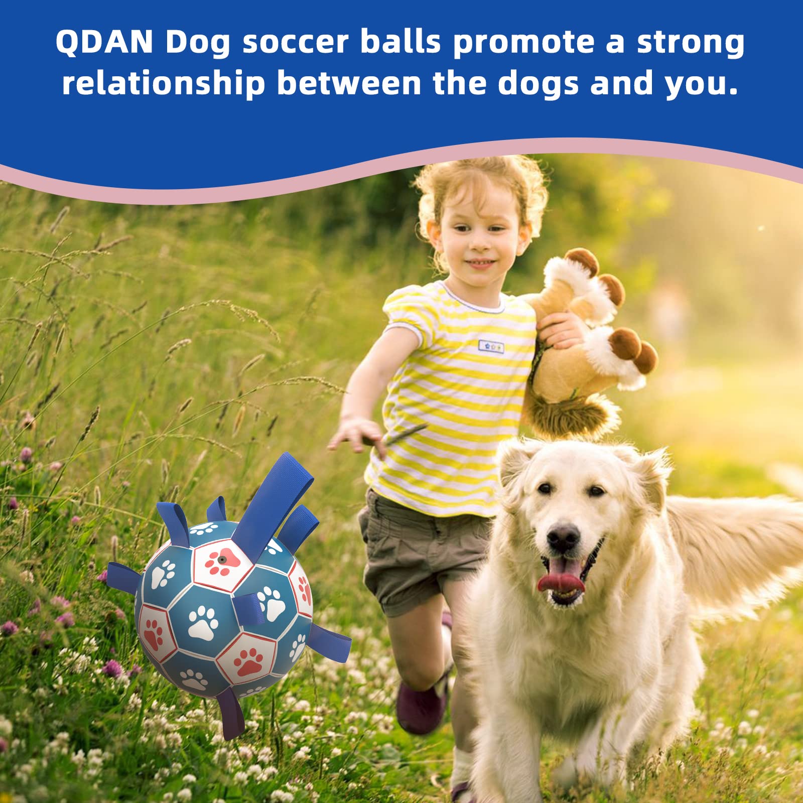 Qdan Dog Ropes Toys Soccer Ball With Straps, Interactive Dog Toys For Tug Of War, Puppy Birthday Gifts, Dog Tug Toy, Dog Water Toy, Durable Dog Balls For Medium & Large Dogs(8 Inch)
