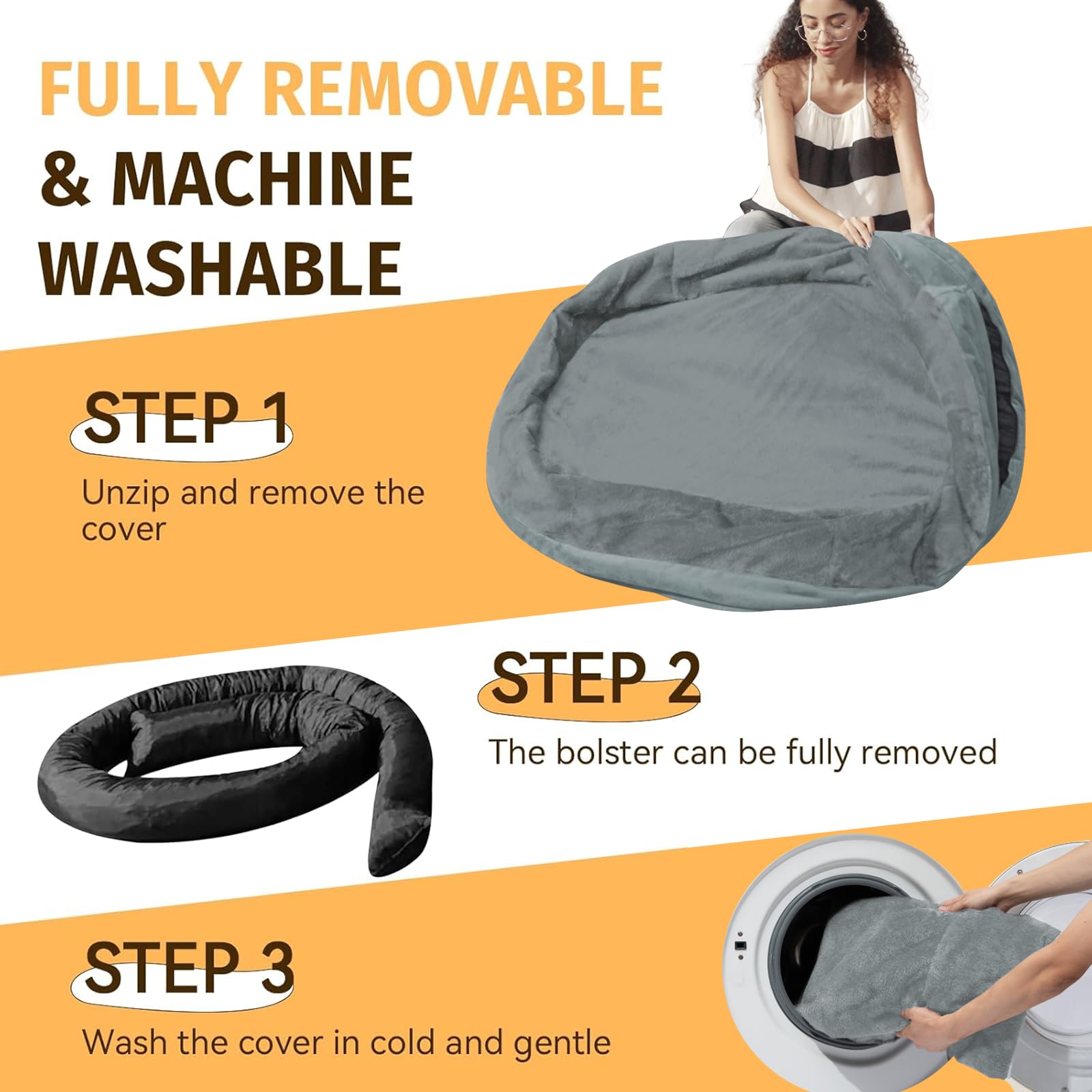 Orthopedic Washable Large Dog Bed: Cooling Dog Bed With Bolsters - Jumbo Bed Waterproof Removable Cover Non-Slip Pet Bed For Ext