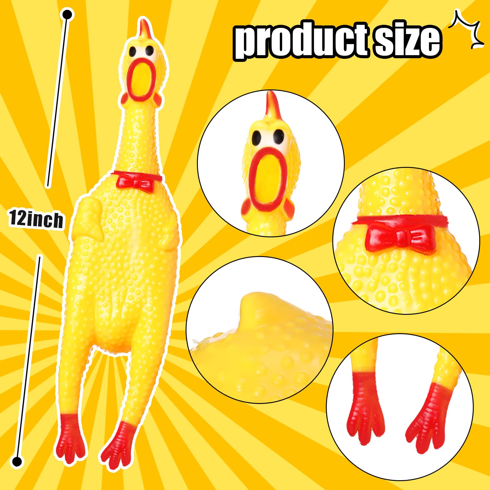 Sratte 16 Pack Screaming Chicken Toys Bulk Large Rubber Squeaking Chicken Toys For Pet Chew Gifts Prank Novelty Toy(12 Inch,Yellow)