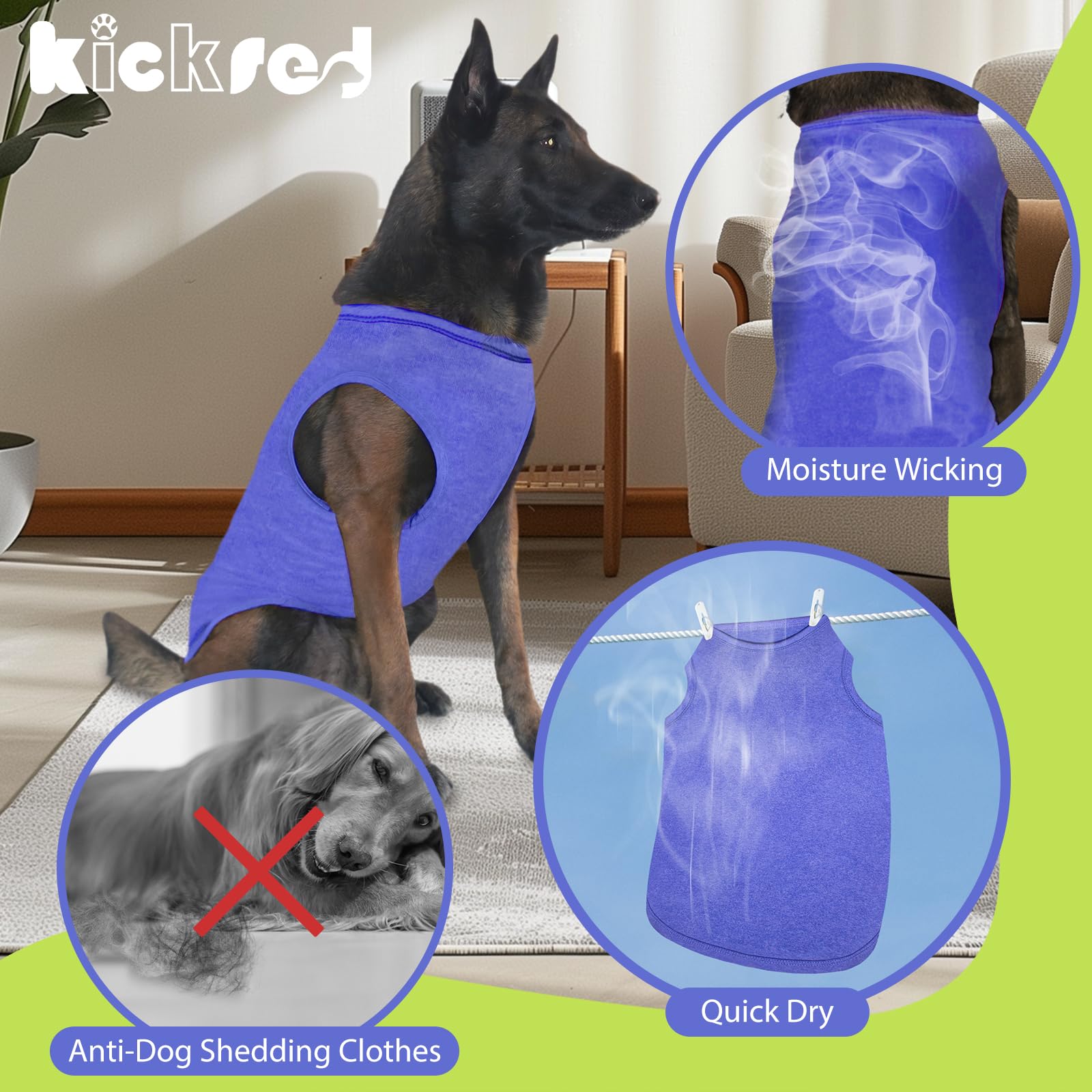 Kickred 2 Pack Dog Shirts, Quick Dry Breathable Dog Clothes Pet Sleeveless Vest, Summer Stretchy Tank Top T-Shirts For Large Dog