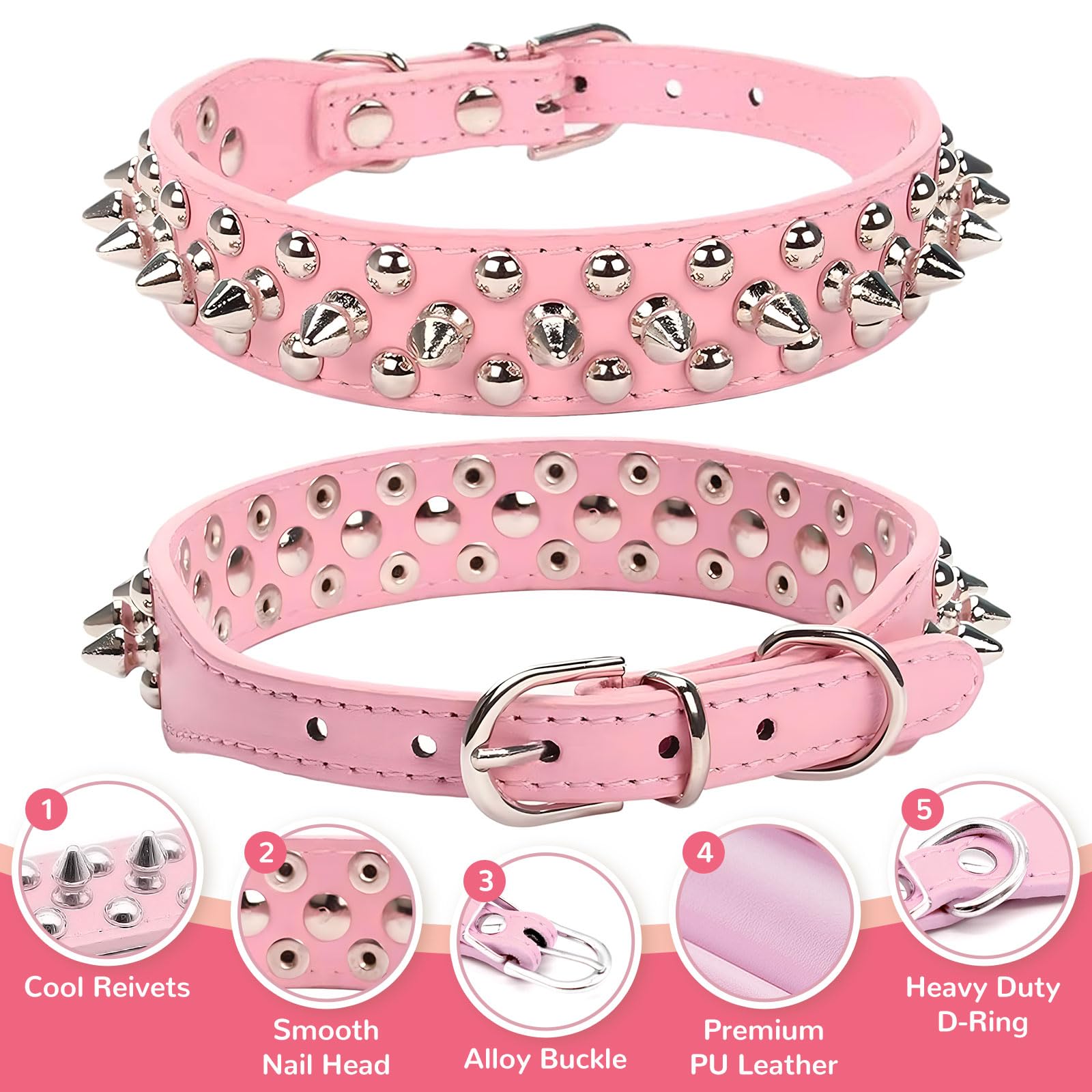 Petcare Spiked Dog Collar Pink Soft Pu Leather Funny Mushrooms Rivet Spike Studded Puppy Collar Adjustable Outdoor Pet Dog Colla
