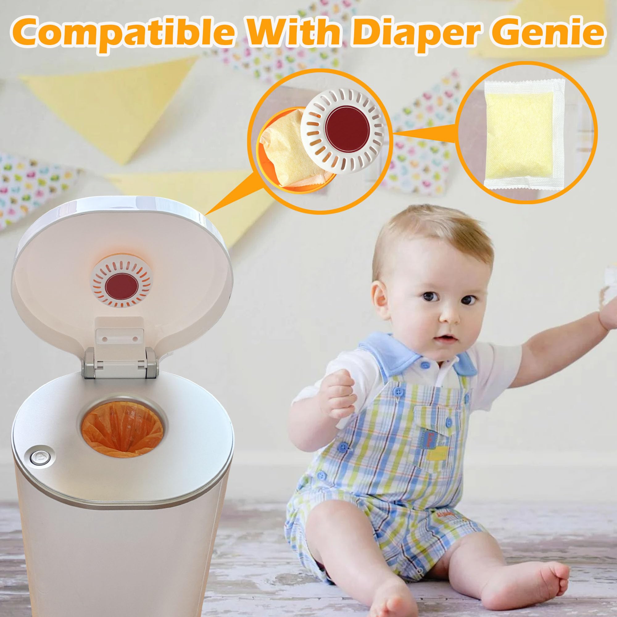 AFJWUZ 12 Pack Deodorizer Refills for Munchkin Diaper Pail, Yellow, Silica/Clay/Carbon, Model WH001