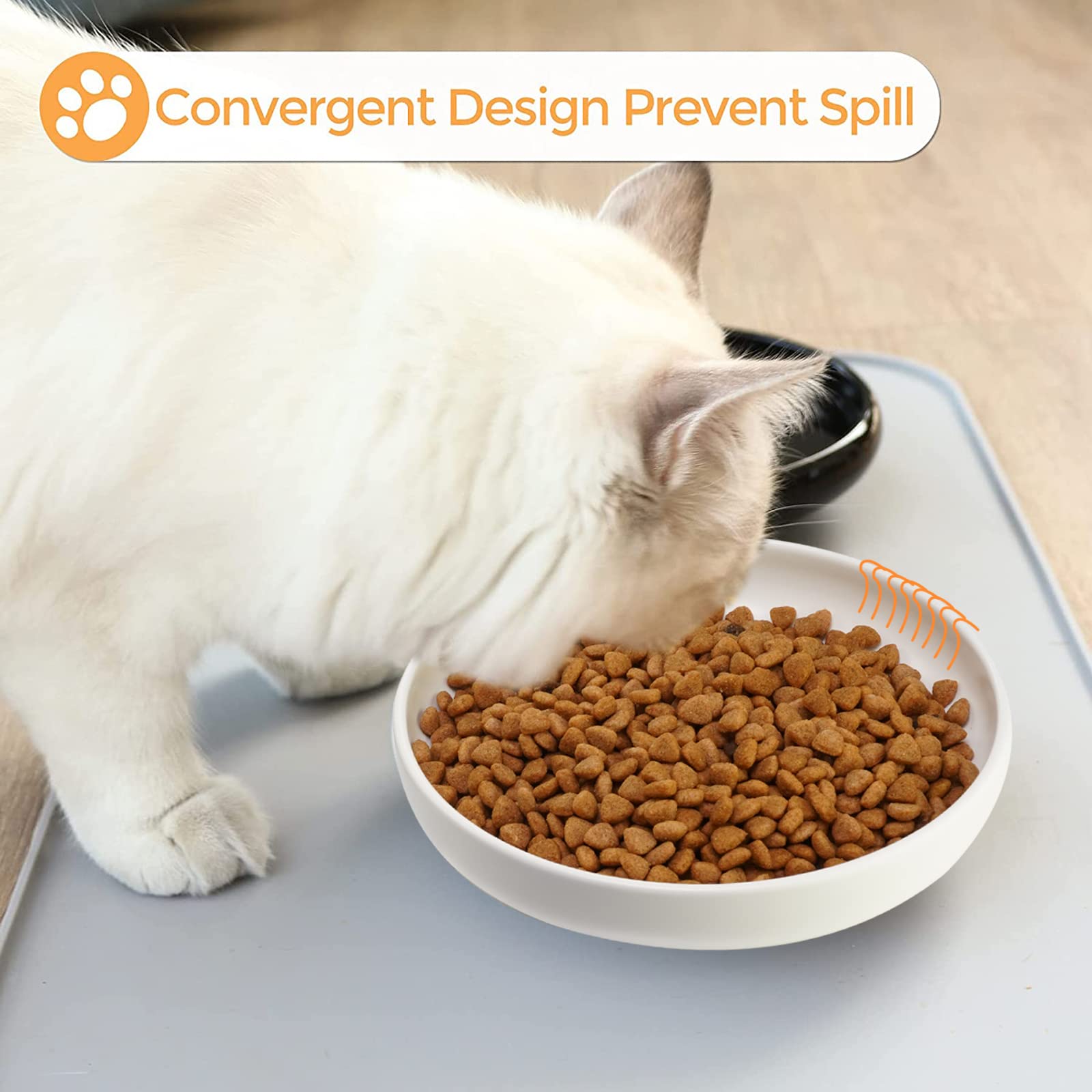 Lfpkixise Ceramic Cat Bowls Set of 3 - 6.1" Matte Finish, Whisker Fatigue Free, Dishwasher Safe, White Color