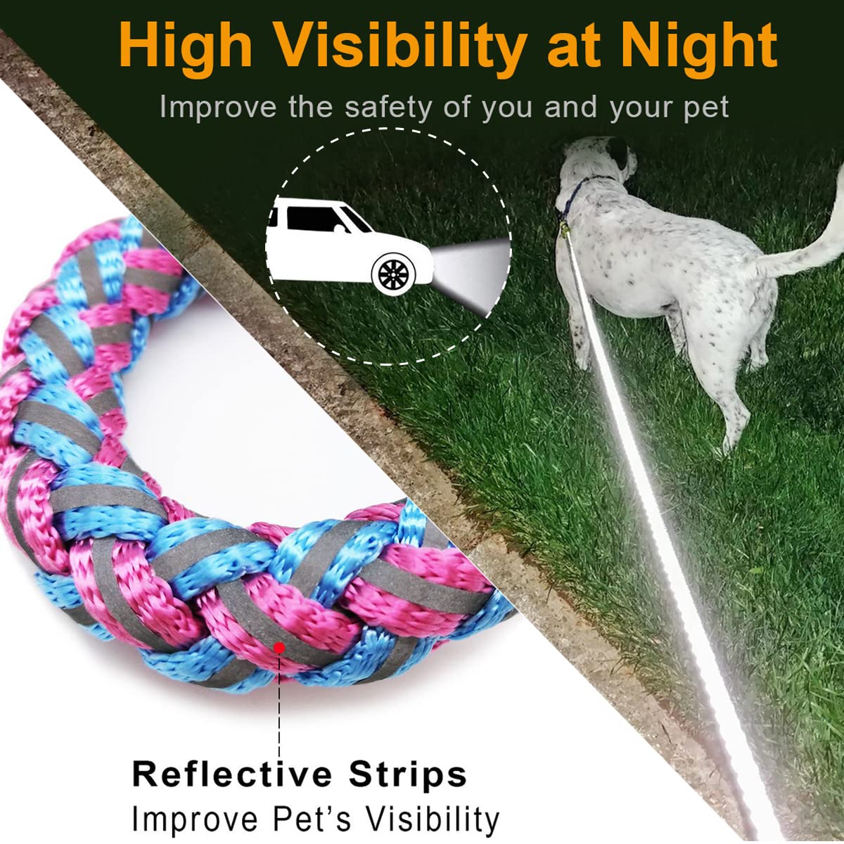 Mycicy 3Ft 4Ft 6Ft 10Ft Reflective Dog Leash, Nylon Rope Braided Heavy Duty Dog Training Leash For Large Medium Small Dogs Walking Lead (Pink 4Ft)