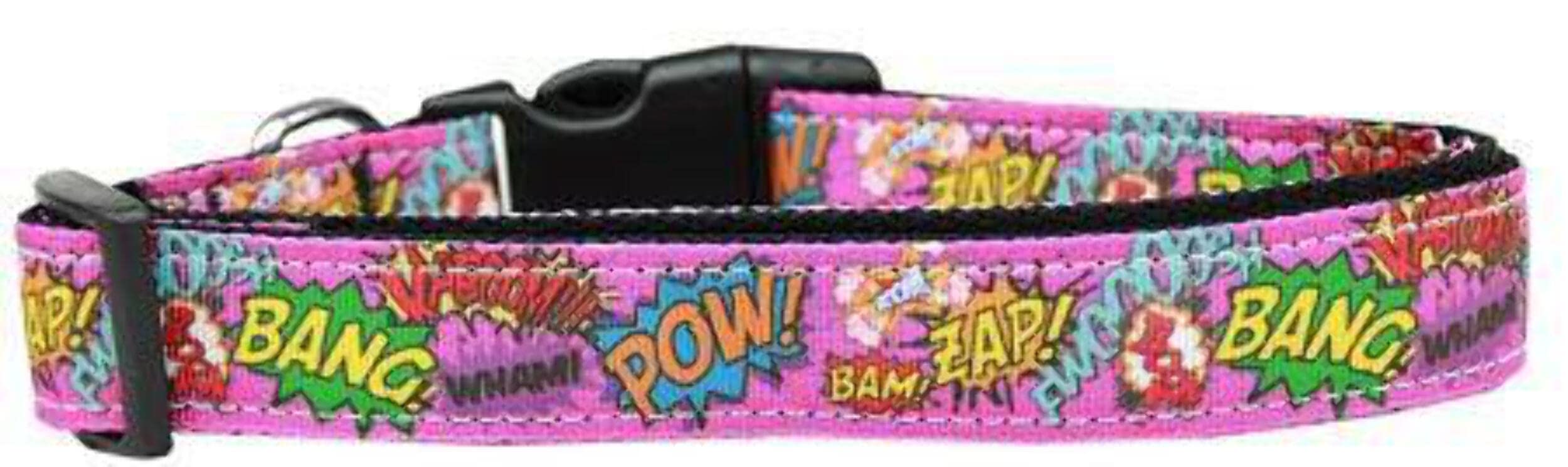 Pet Dog & Cat Nylon Collar or Leash, "Superhero Sound Effects Pink" Cat Collar
