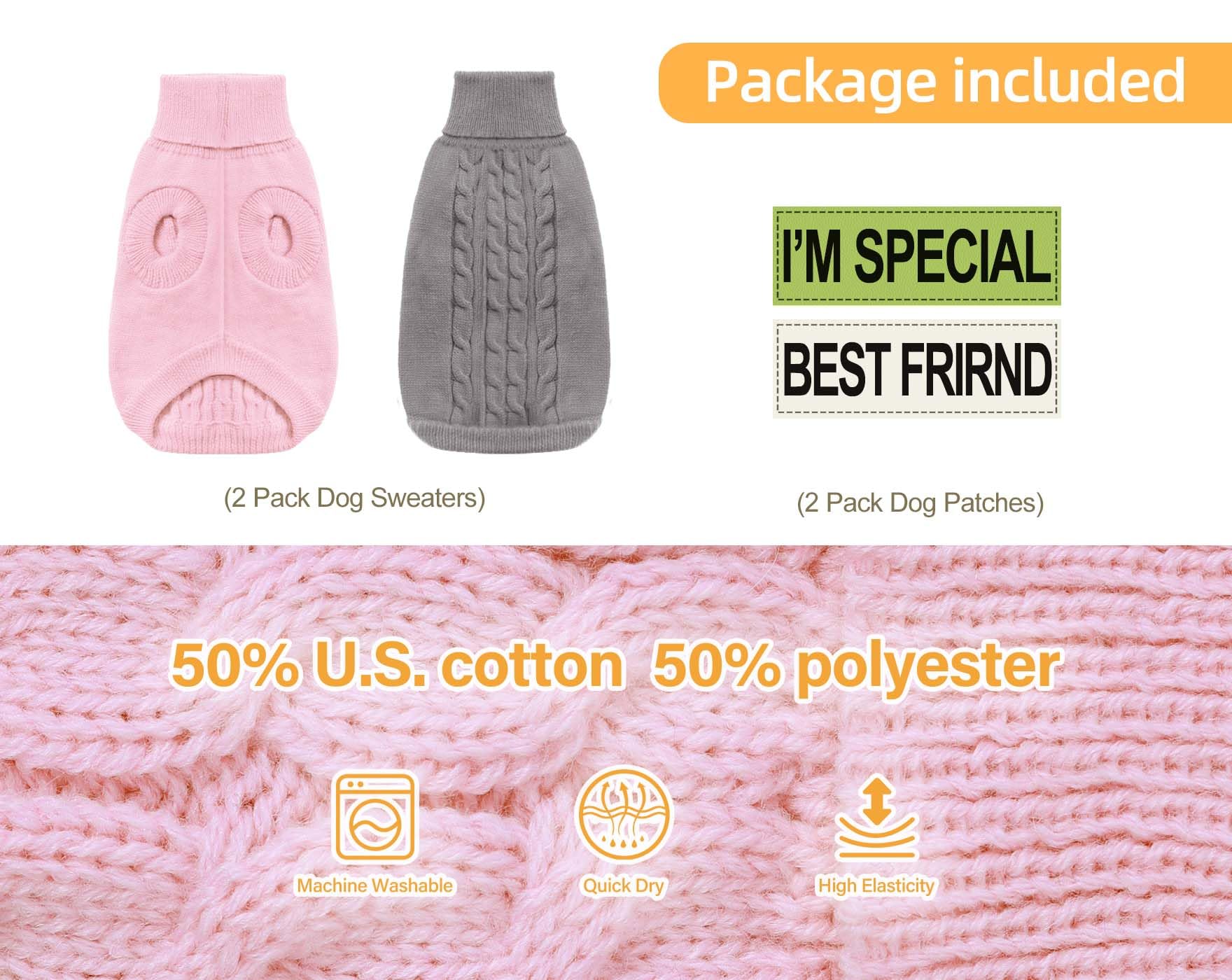 Roseelk 2 Pack Dog Sweaters For Small Dogs - Puppy Medium Warm Clothes In Winter, Turtleneck Pullover Design For Boy Girl Pet, Doggie, Cat, Kitten Chihuahua Bulldog Pug Beagles (Xs, Grey, Pink)