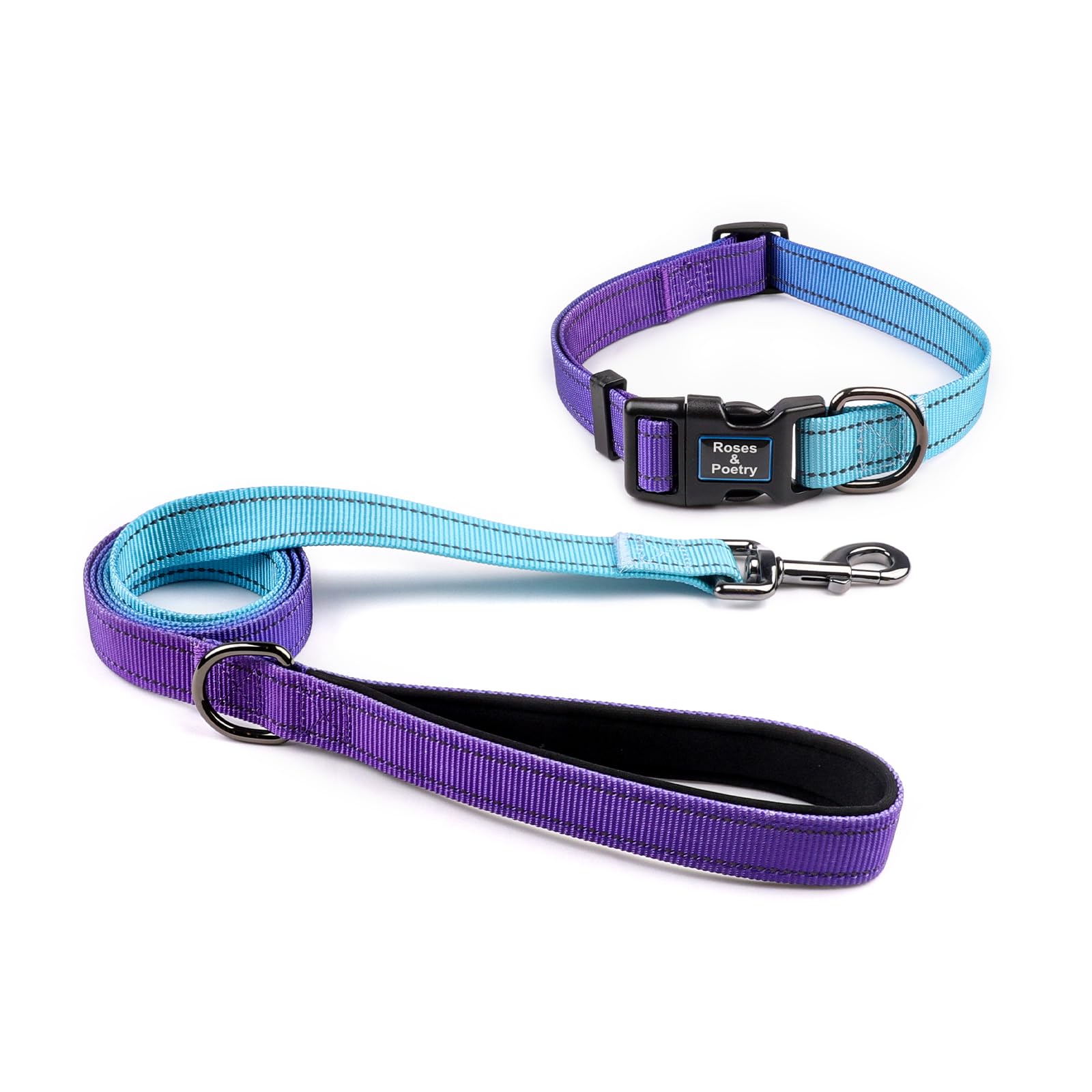 Roses&Poetry Reflective Dog Collar And Lead With Gradient Violet,Adjustable Durable Puppy Collars Leash For Extra Small Dogs （Violet-Xs