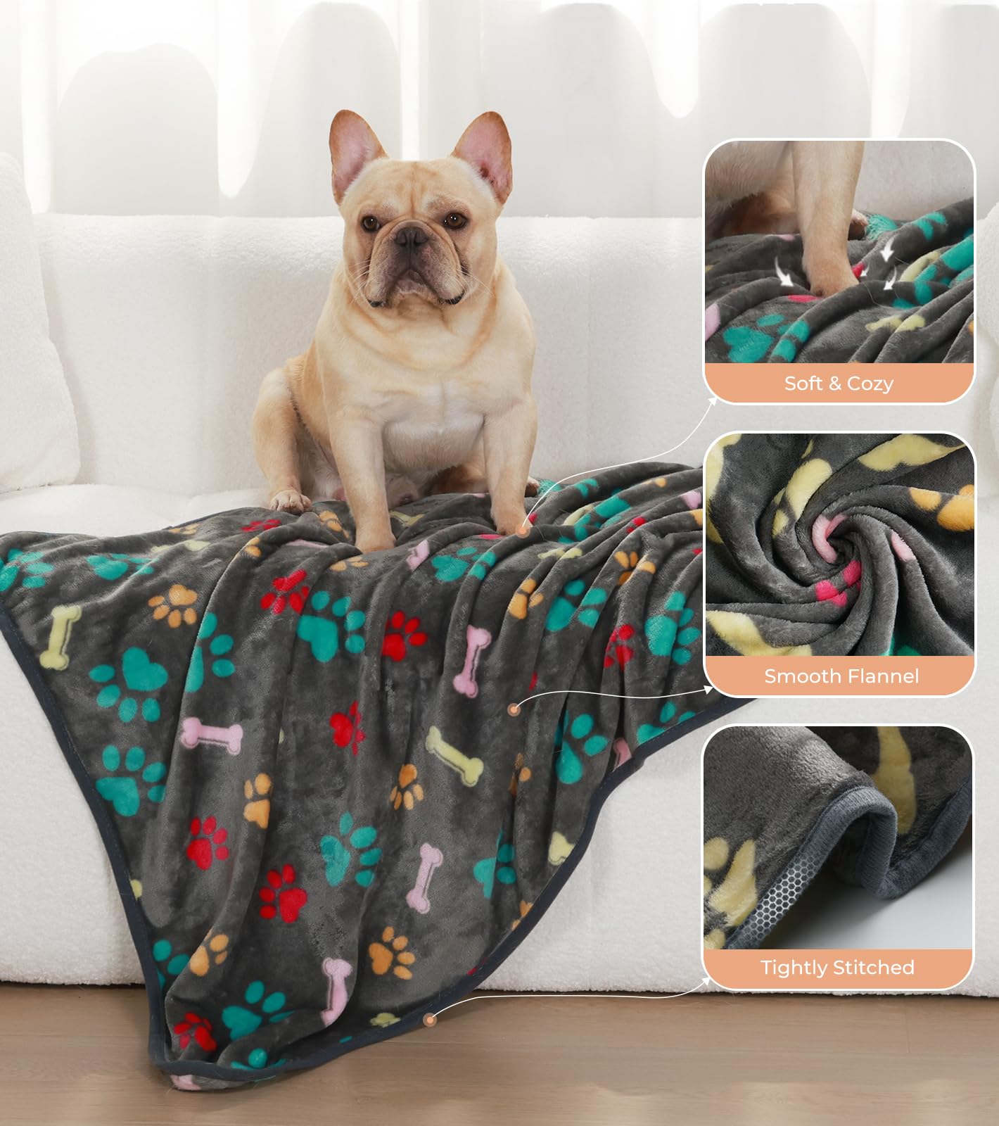 1 Pack 6 Blankets Dog Cat Soft Fluffy Fleece Pet Blanket Warm Cute Print Design Puppy Kitten Blanket Doggy Bone Small(23X16)