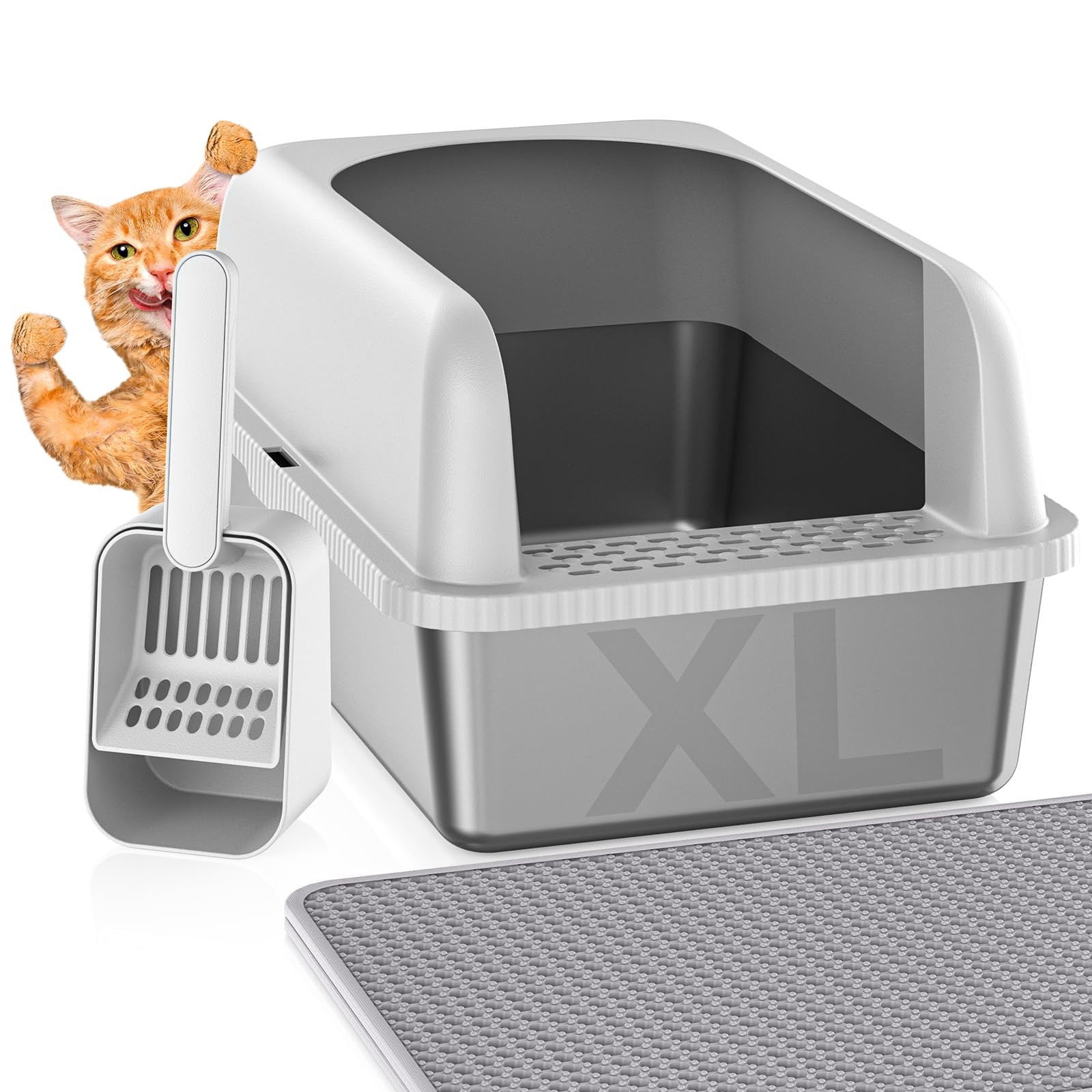 Stainless Steel Litter Box, 24'' Xl Extra Large Cat Litter Box With Lid, Metal Litter Boxes For Multiple Cats, Anti-Leakage,Non-