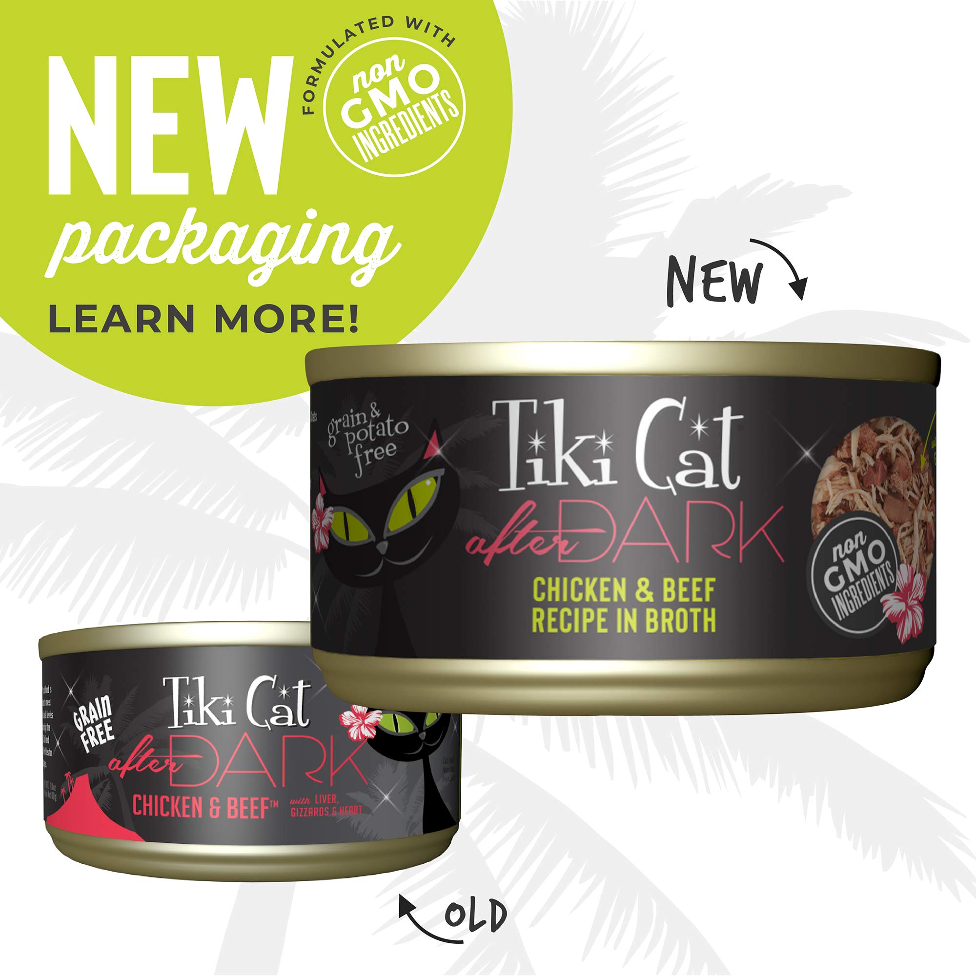 TIKI PETS Cat After Dark Grain-Free, Low-Carbohydrate Wet Food with Real Shredded Meat for Cats & Kittens, 2.8oz, 12pk, Chicken