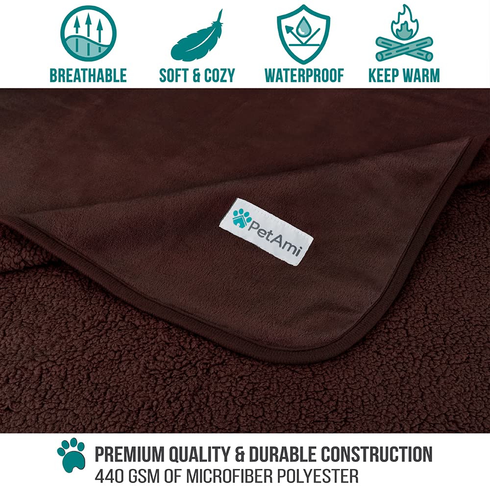 Petami Waterproof Dog Blanket For Medium Large Dogs, Pee Proof Pet Blanket For Bed Couch, Reversible Water Proof Blanket For Puppy Indoor Cat, Soft Dog Pee Crate Cover Washable, 60X80 Brown