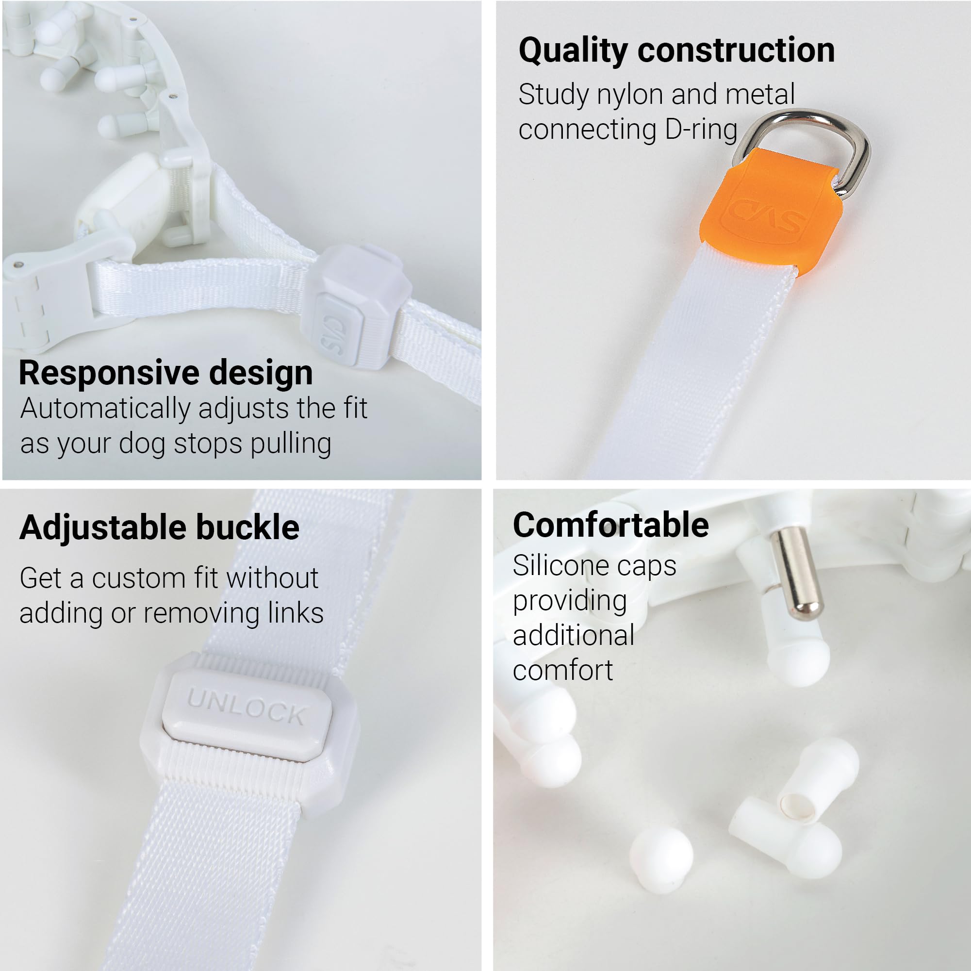 Svd.Pet Dog Prong Collar For No-Pull Training, Quick-Release Buckle Adjustable Pinch Collar For Large Dogs (White, Large Size)