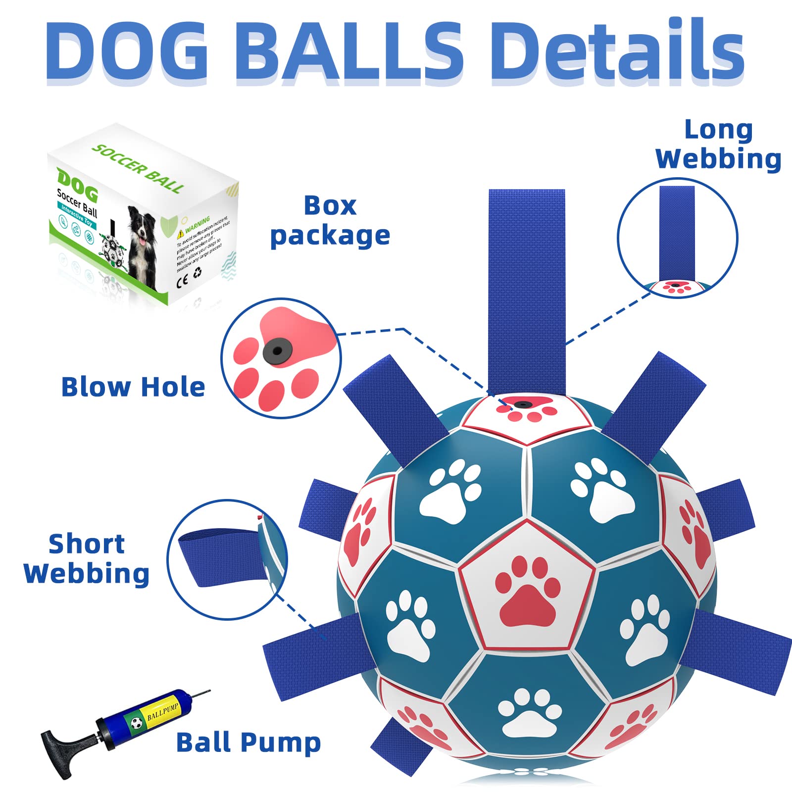 Qdan Dog Ropes Toys Soccer Ball With Straps, Interactive Dog Toys For Tug Of War, Puppy Birthday Gifts, Dog Tug Toy, Dog Water Toy, Durable Dog Balls For Medium & Large Dogs(8 Inch)