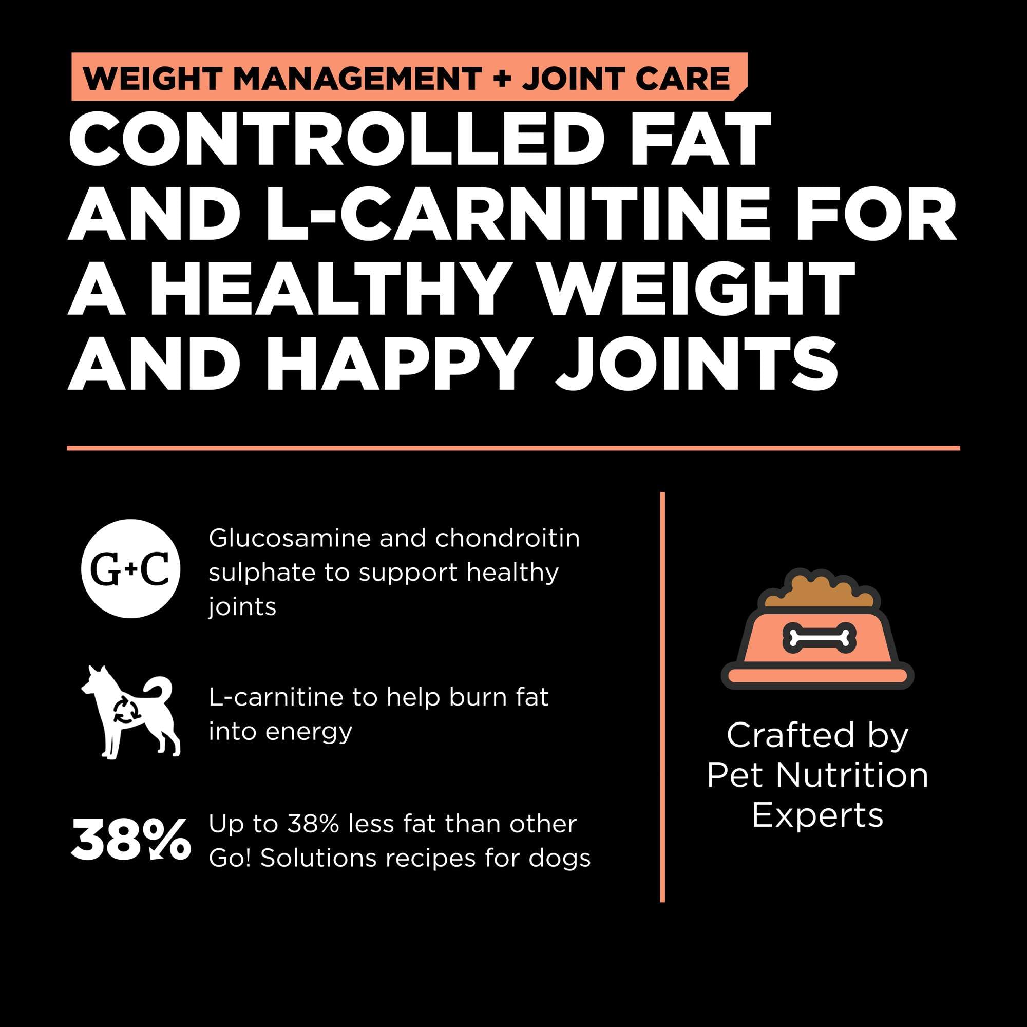 Go! Solutions Weight Management + Joint Care Salmon Grain-Free Dry Dog Food, Premium Kibble for Adults & Seniors with Added Gluc