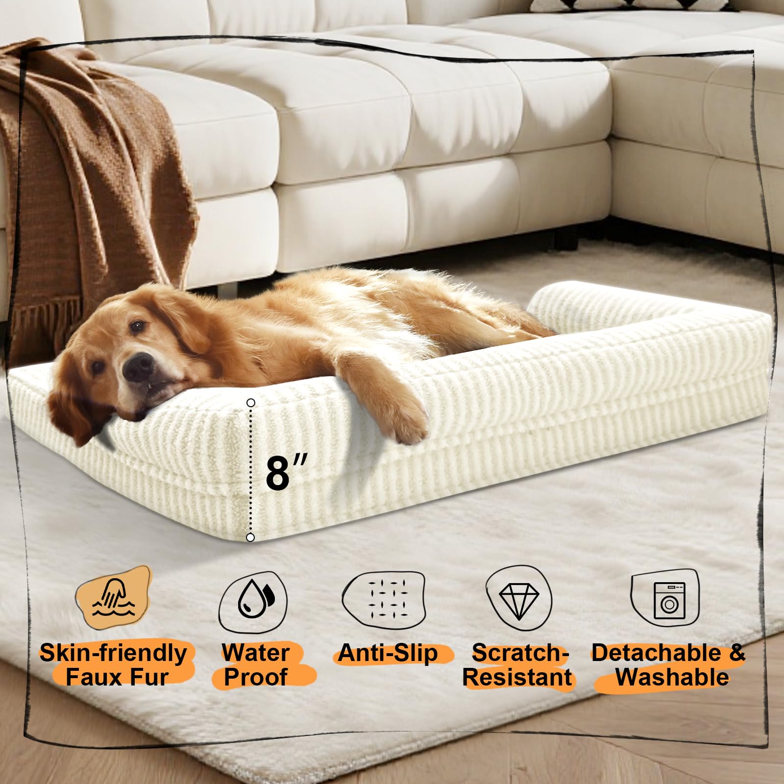 Dog Beds Large Size Dog, Waterproof Memory Foam Large Dogs Bed with Sides, Non-Slip Bottom and Orthopedic Foam Pet Couch Bed wit