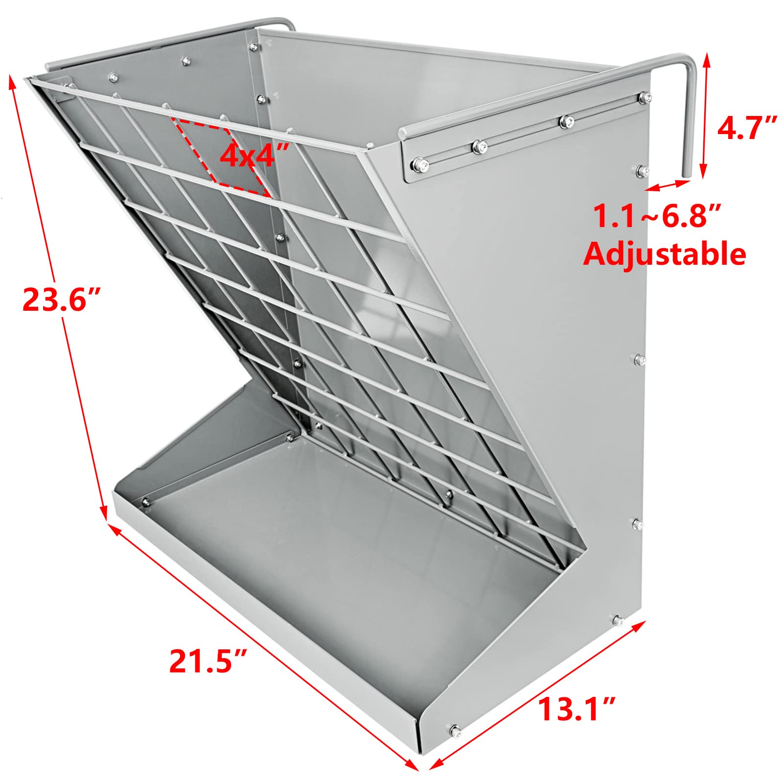 YXJSTO Wall Mount Hay Rack, Heavy-Duty Galvanized Metal 2 in 1 Hay and Grain Feeder, Livestock Feeder with Adjustable Distance,
