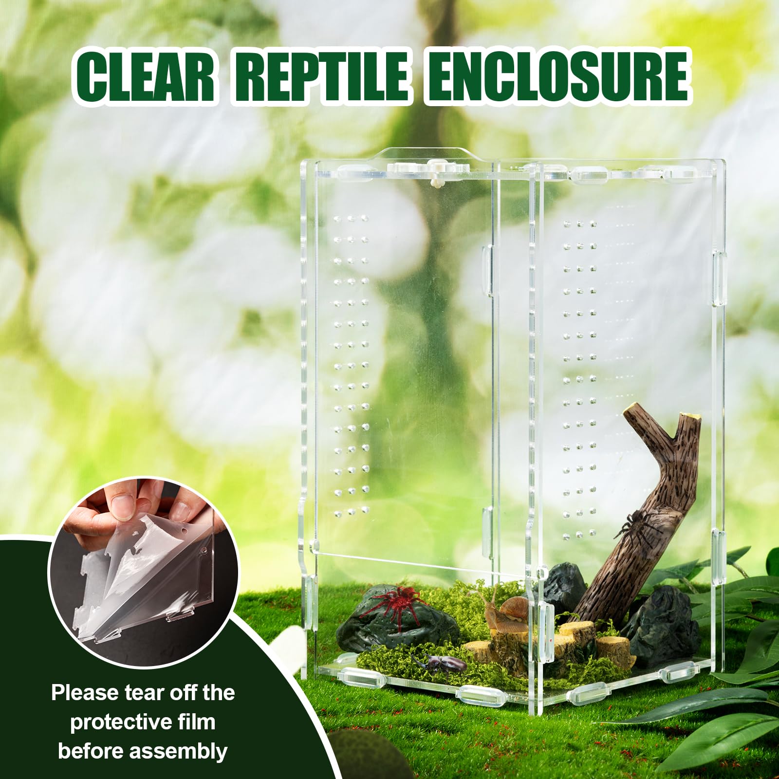 Swirge Transparent Jumping Spider Enclosure, Acrylic Reptile Terrarium Enclosure, Small Reptiles Habitat Tank Breeding Box For T