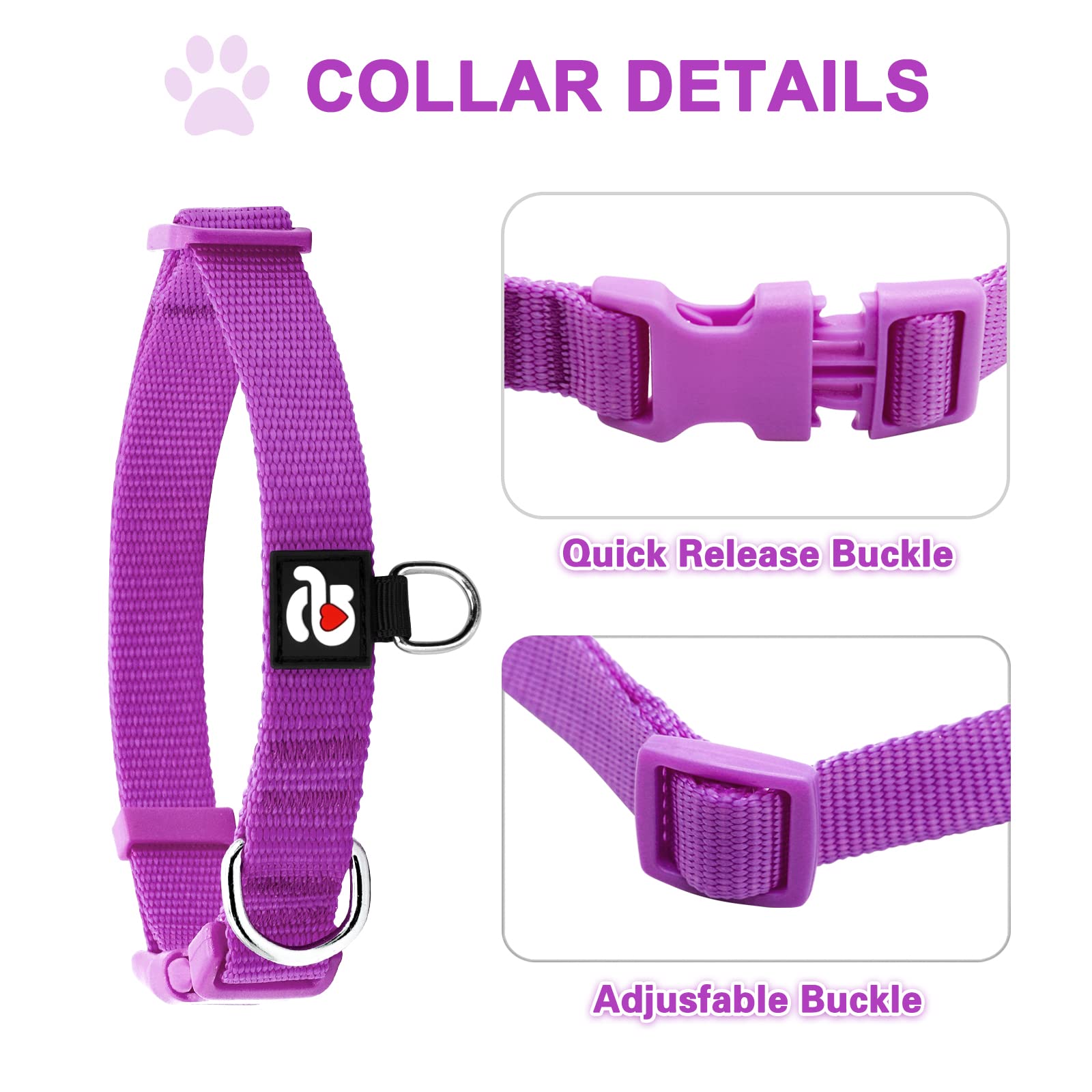 Azuza 3 Pack Dog Collars Comfortable And Adjustable Nylon Dog Collars For Puppy Small Dogs, Xs (8-12Inch),Pink, Hot Pink And Pur