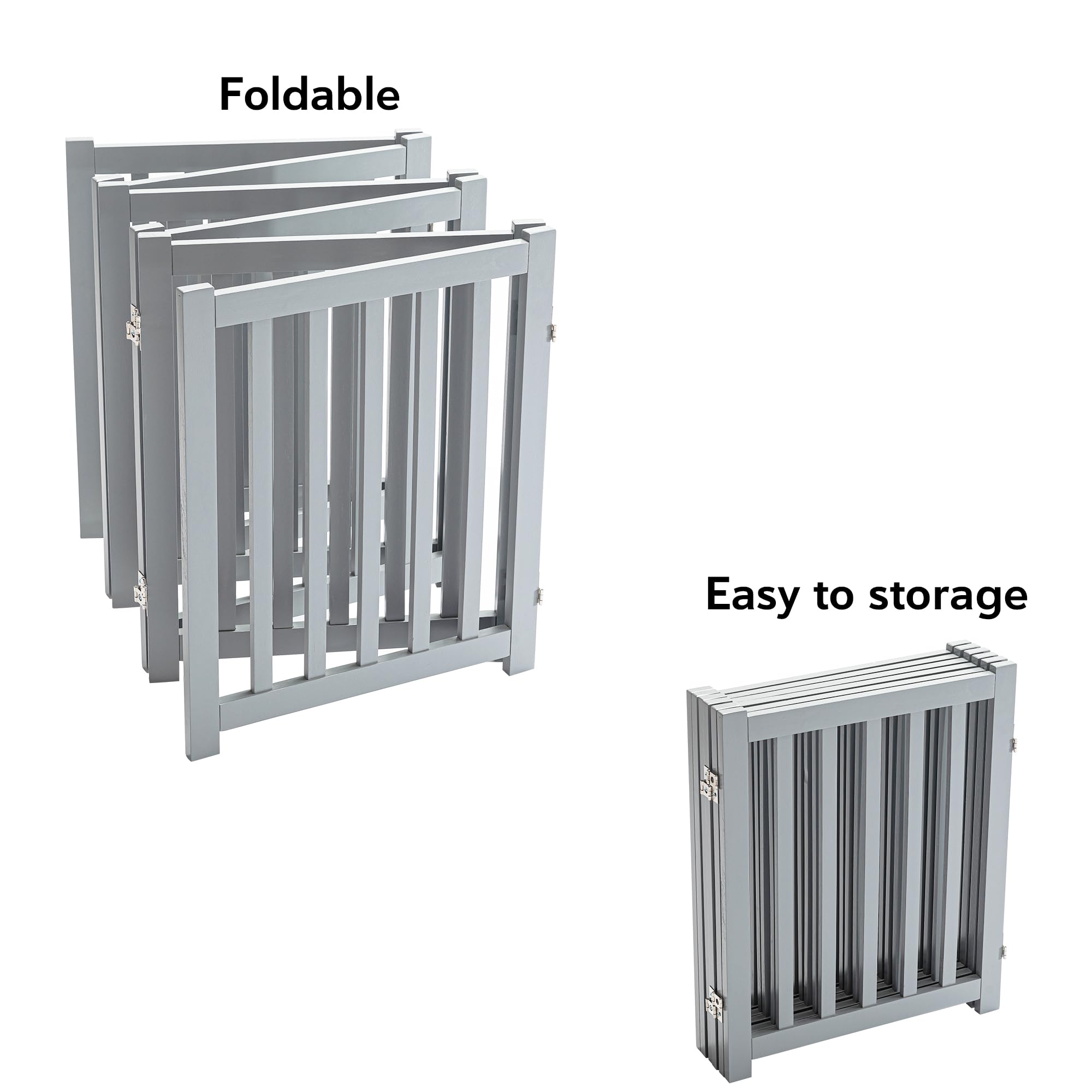 Lzrs 6-Panel Extra-Wide Freestanding Wooden Dog Gate ?24?igh Foldable Safety Pet Barrier For Doorways, Hallways, Kitchens, And Long Staircases, Durable Design Fit Small To Medium Dogs, Grey