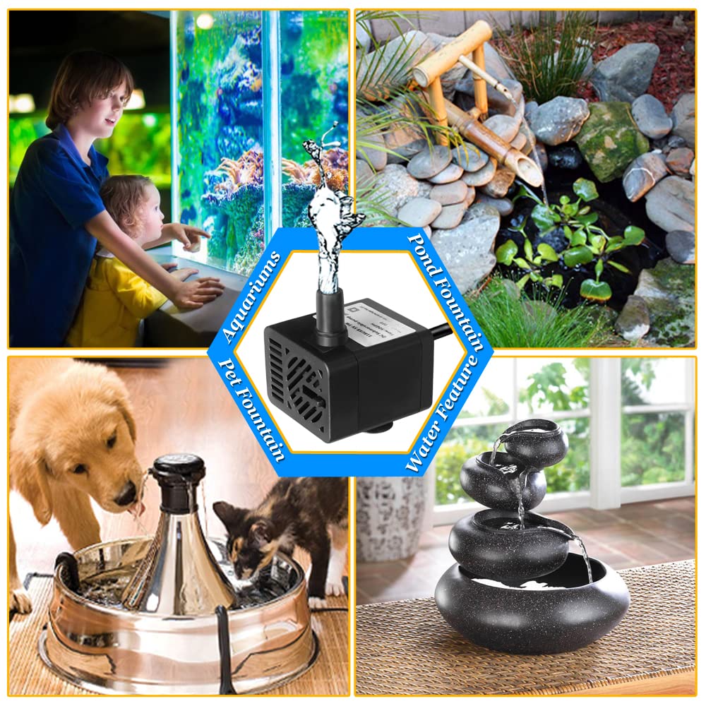 PULACO Mini Submersible Water Pump 5V USB, 50GPH for Pet Fountain, Aquarium, Pond, Hydroponics - Black Tubing Included