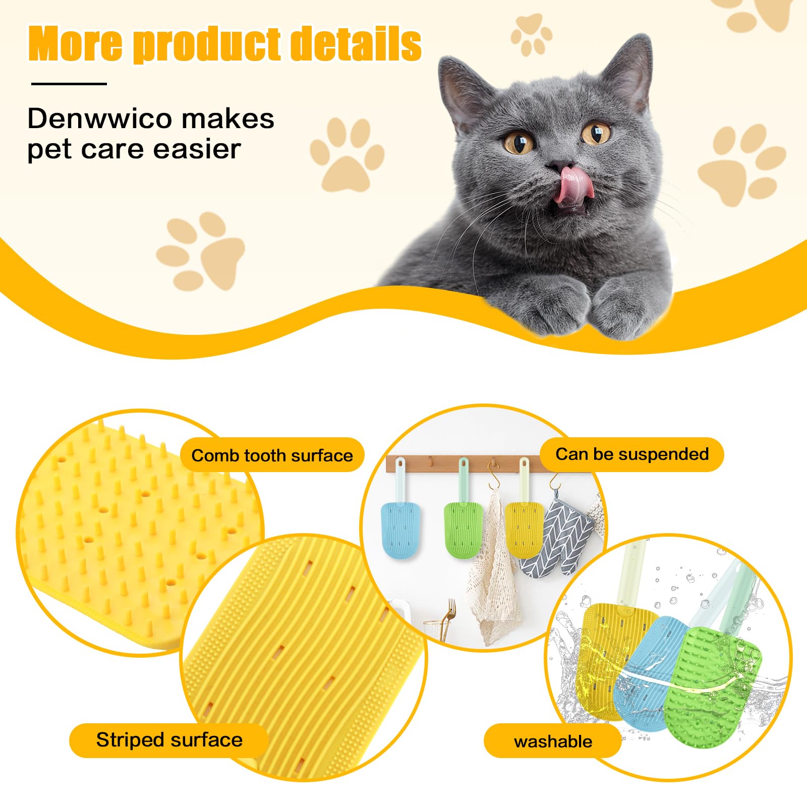 Denwwico 3 Pcs Cat Tongue Comb,2025 Silicone Cat Brushs For Indoor Cats For Long Haired Cats, Cat Grooming Brush Dematting Comb