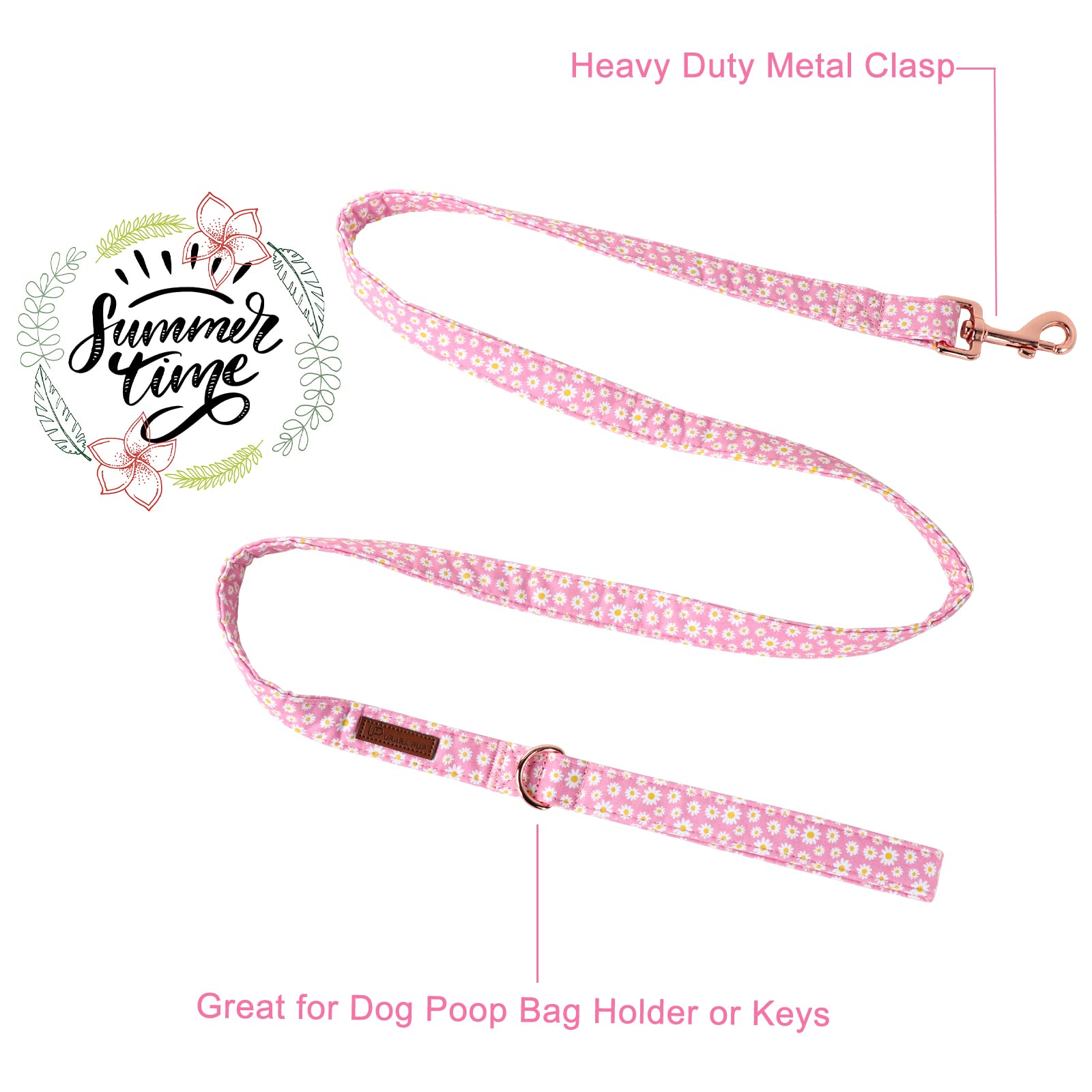 Up Urara Pup Summer Dog Collar & Leash Set, Sturdy Durable Hawaii Cotton, Blue, Fits Small To Large Dogs